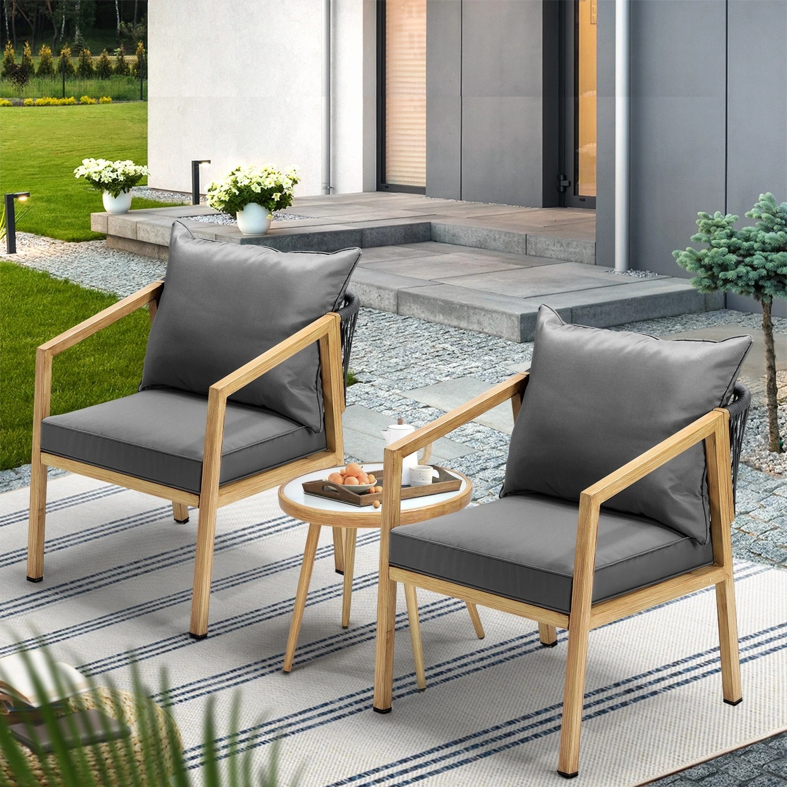 3 Livsip Outdoor Bistro Set Dining Chairs Table Patio Furniture Setting 3 Piece
 - Multi, 3 of 10