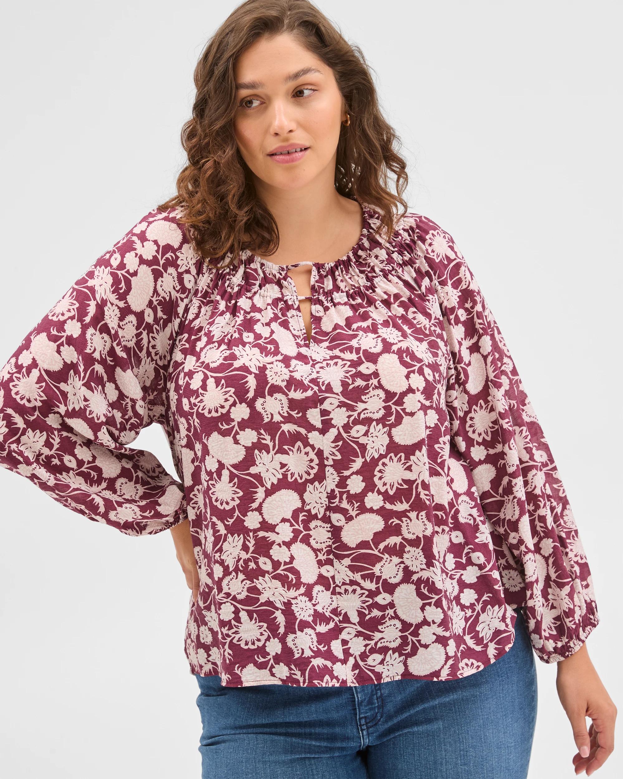 2 Target Curve Plus Size Long Sleeve Neck Detail Blouse PINOT FLORAL, 2 of 6