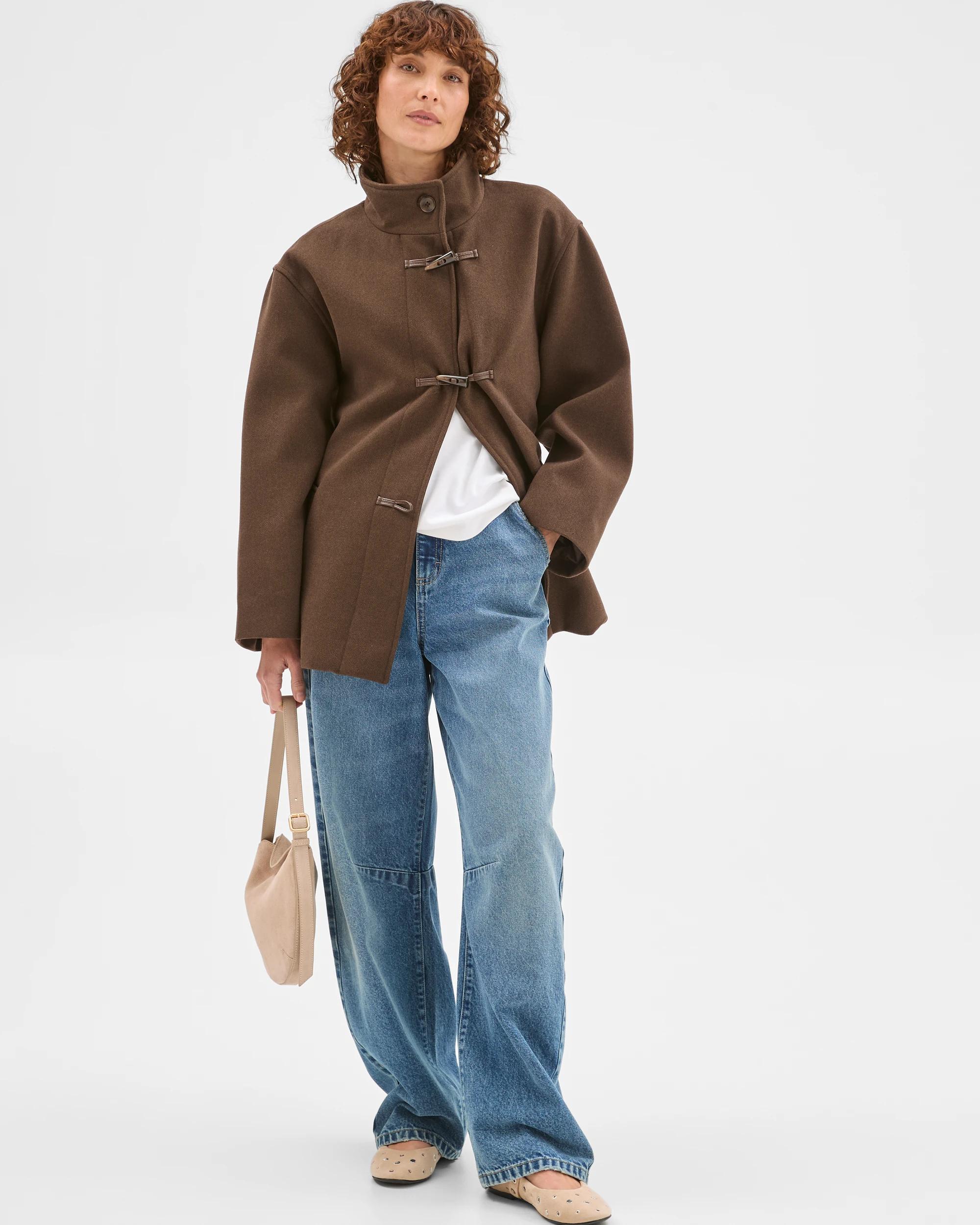 1 Target Woman Tie Waist Duffle Coat COFFEE BEAN, 1 of 7