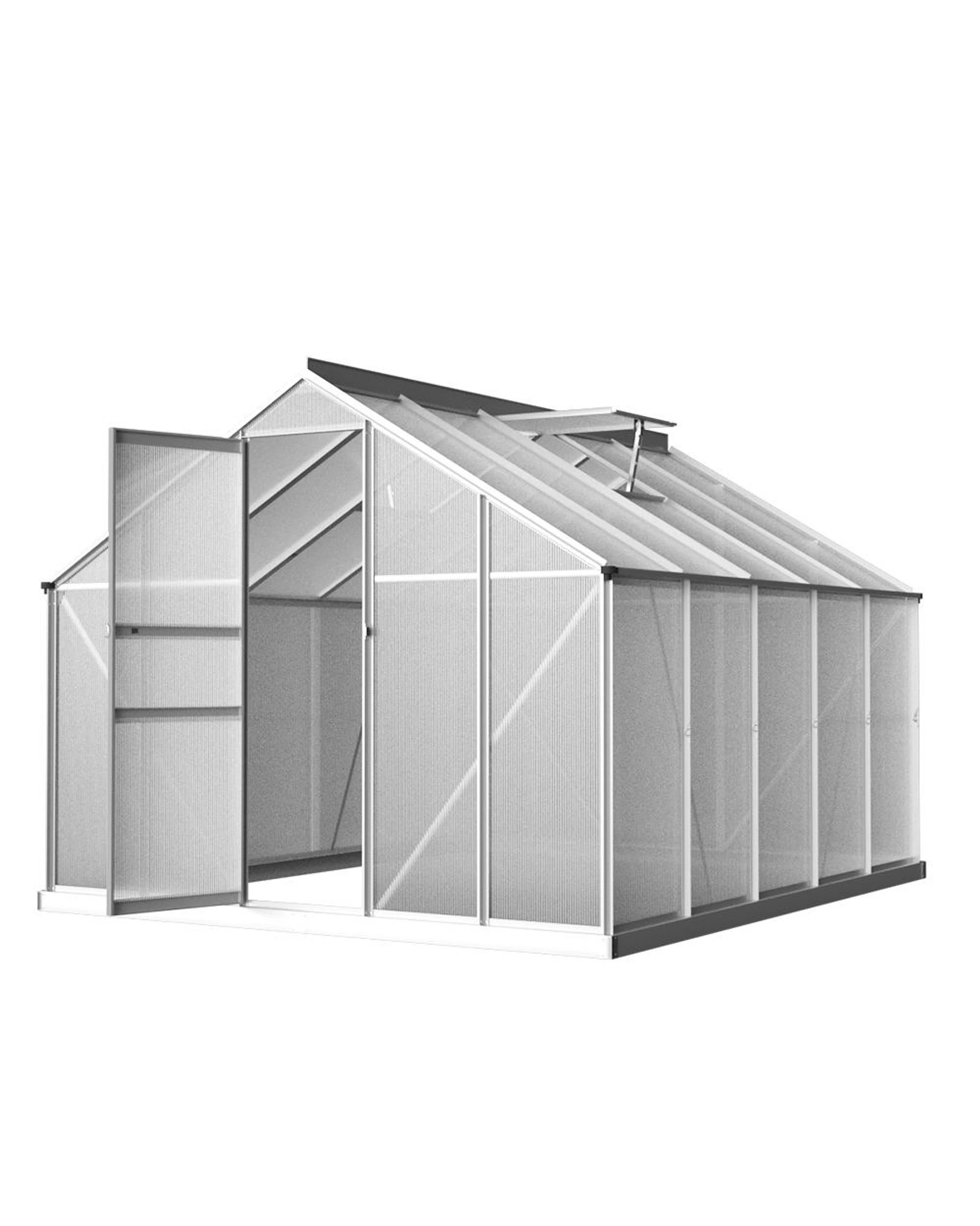 1 Green Fingers Greenhouse Aluminium Polycarbonate Green House Garden Shed - Clear, 1 of 7