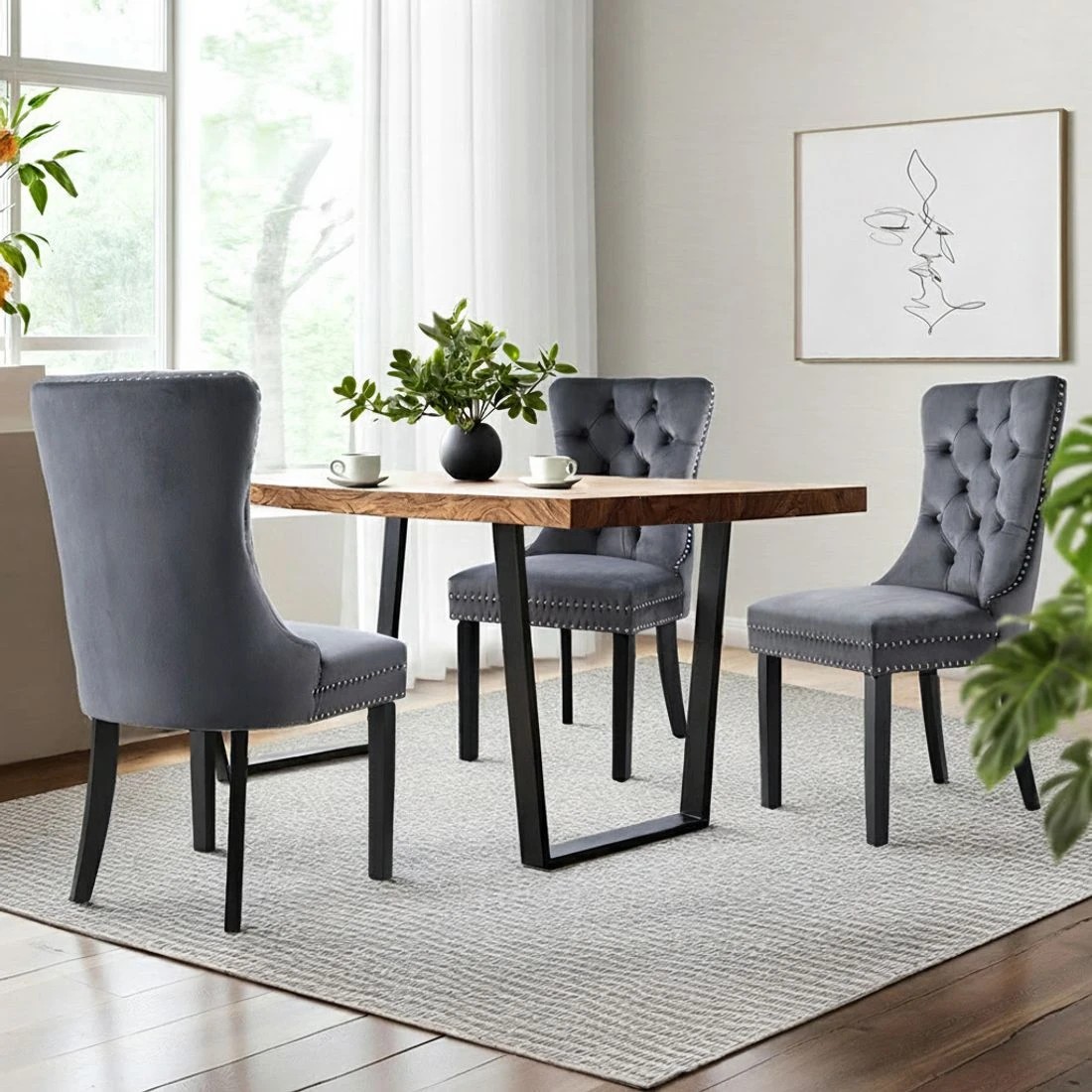 4 1 Set of 2 Artiss Dining Chairs  Velvet - Grey, 4 of 5