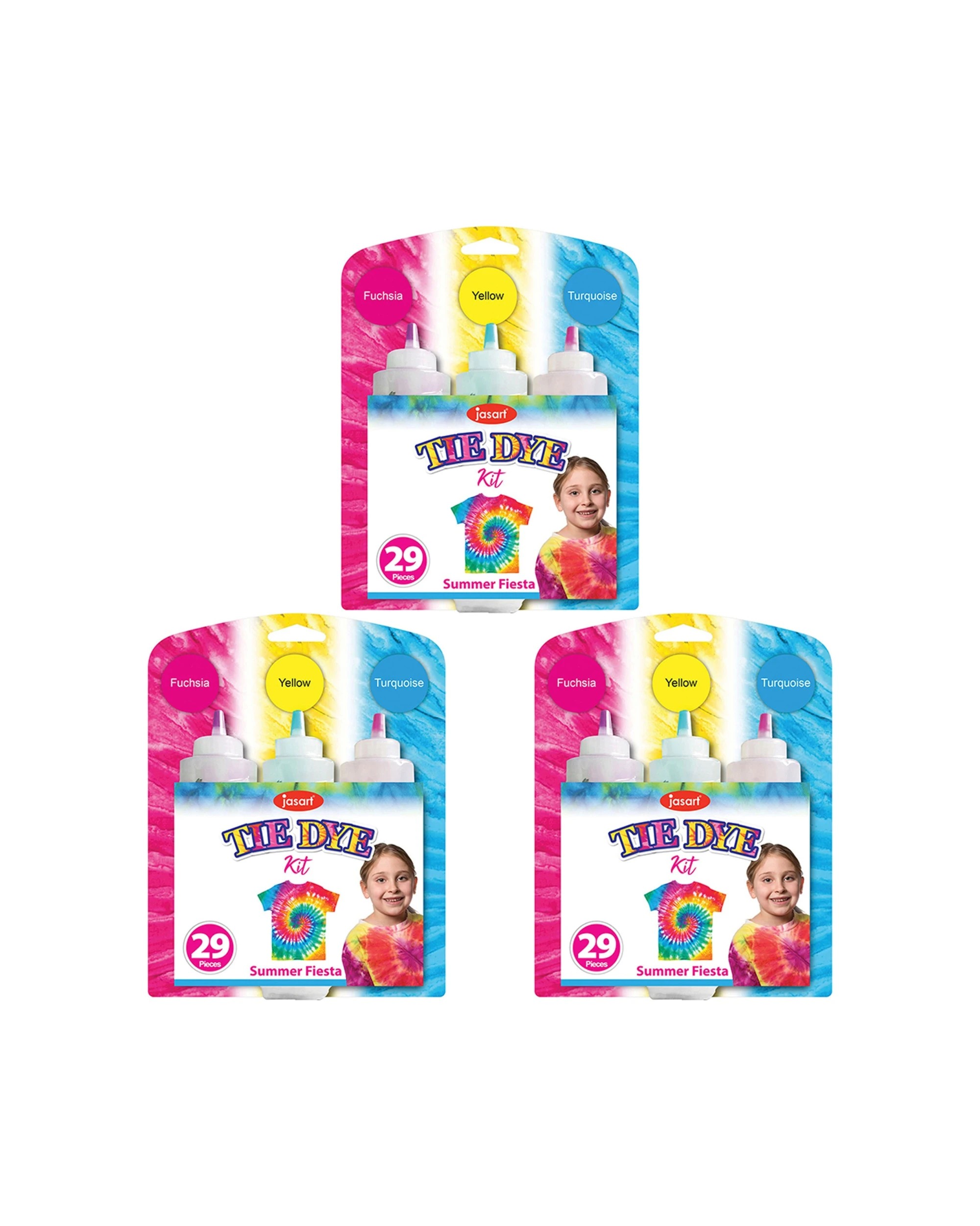 1 Jasart 3x 29pc Art Craft Tie Dye Kit 3 Colour Set Summer Fiesta - Multi, 1 of 2