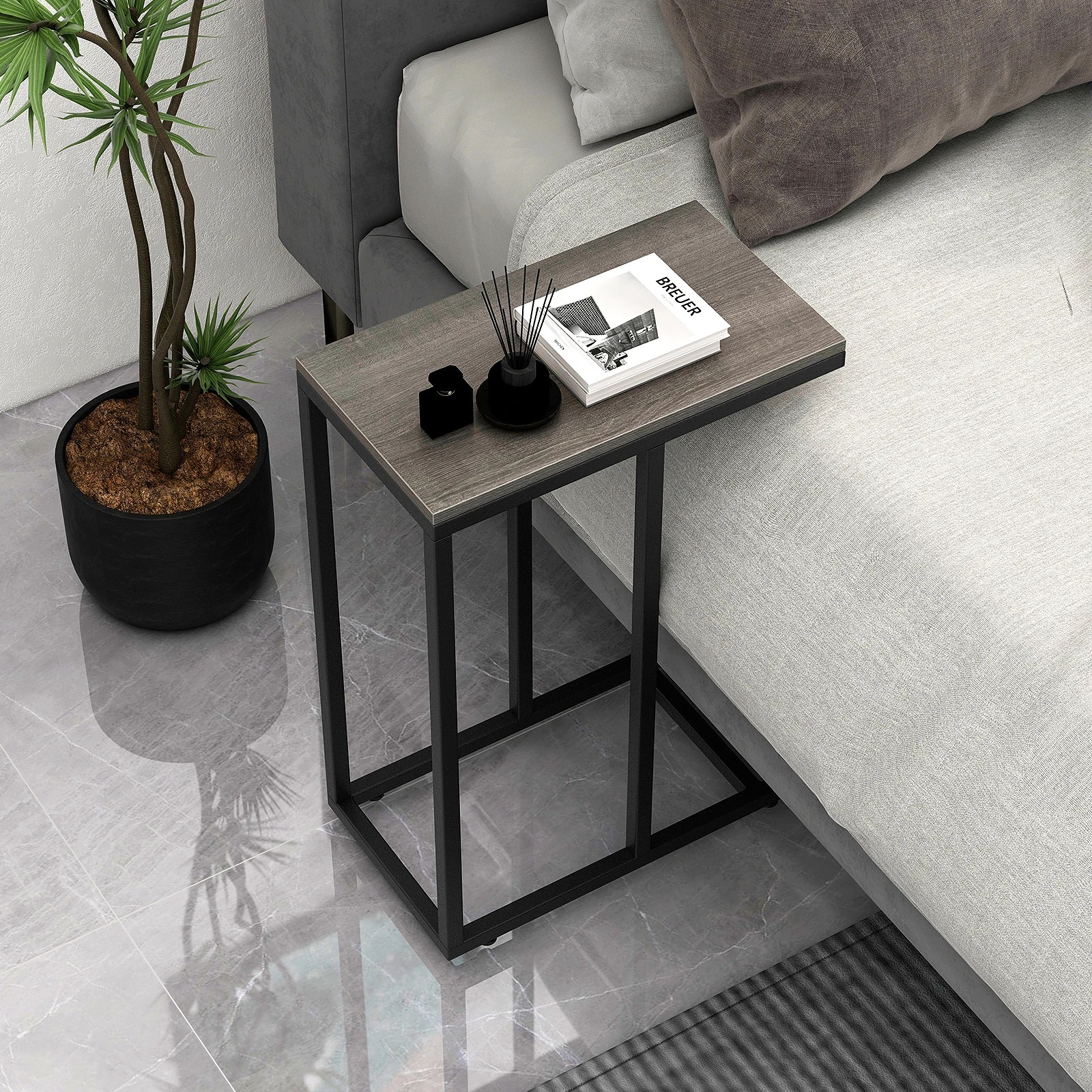 3 Costway 64cm High C-Shaped End Table Side Table Bedside Table Metal Frame Living Room, 3 of 3