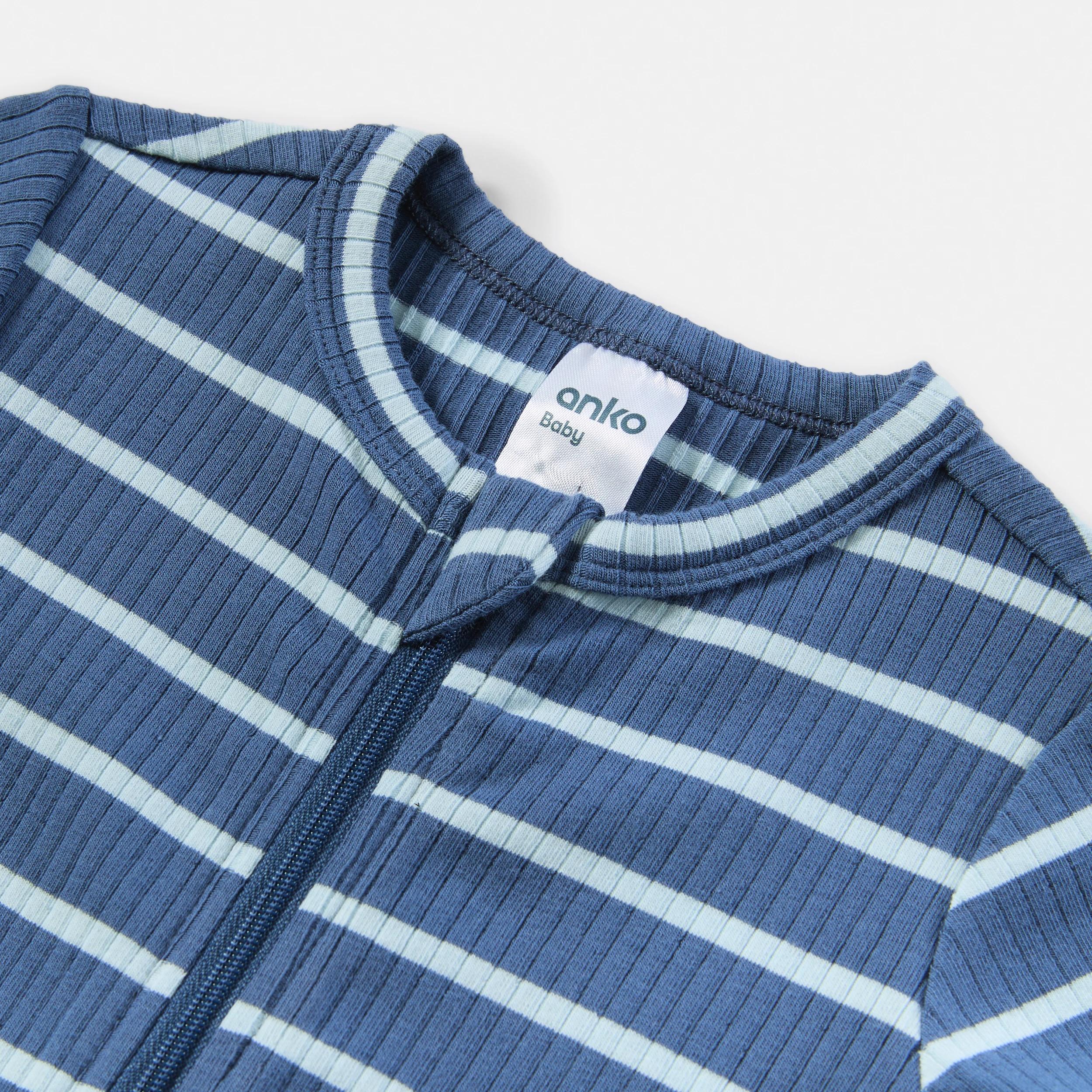 3 Short Sleeve Rib Zip Romper BLUE STRIPES, 3 of 3