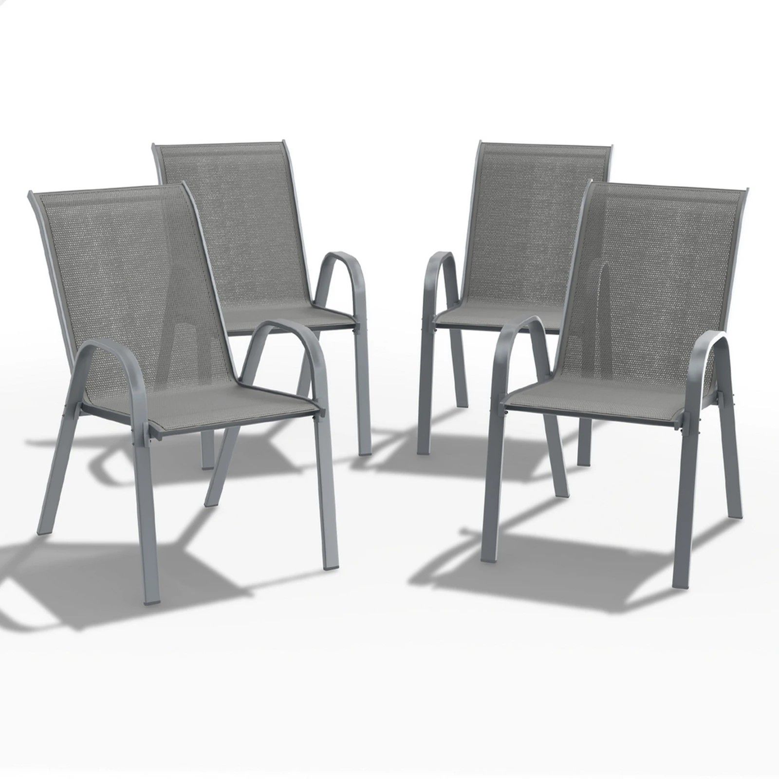 1 Alfordson 4x Outdoor Lounge Chairs Patio Dining Furniture Garden Stackable - Grey, 1 of 10