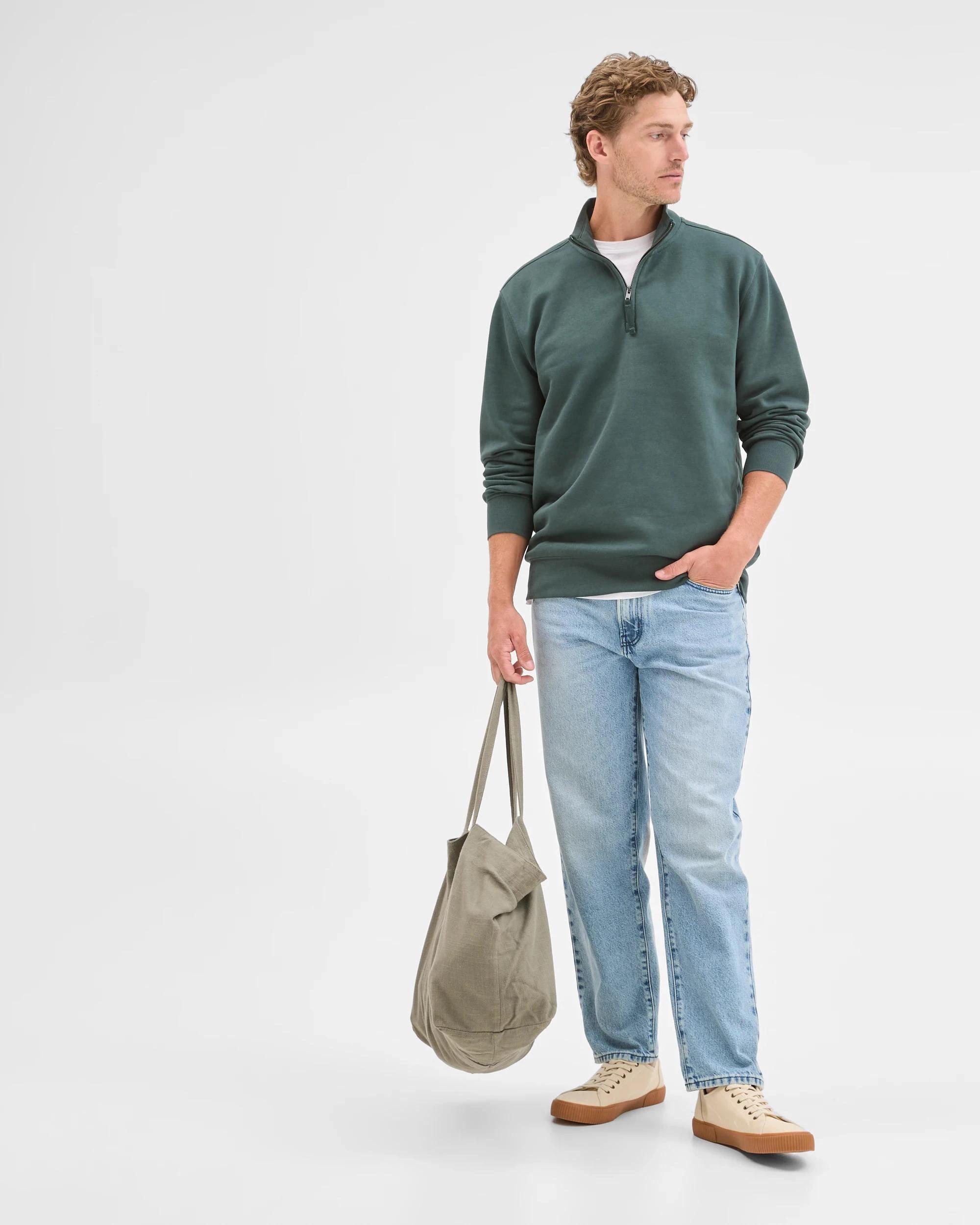 2 Target Man Australian Cotton Blend Fleece Half Zip Top DARK GREEN, 2 of 6