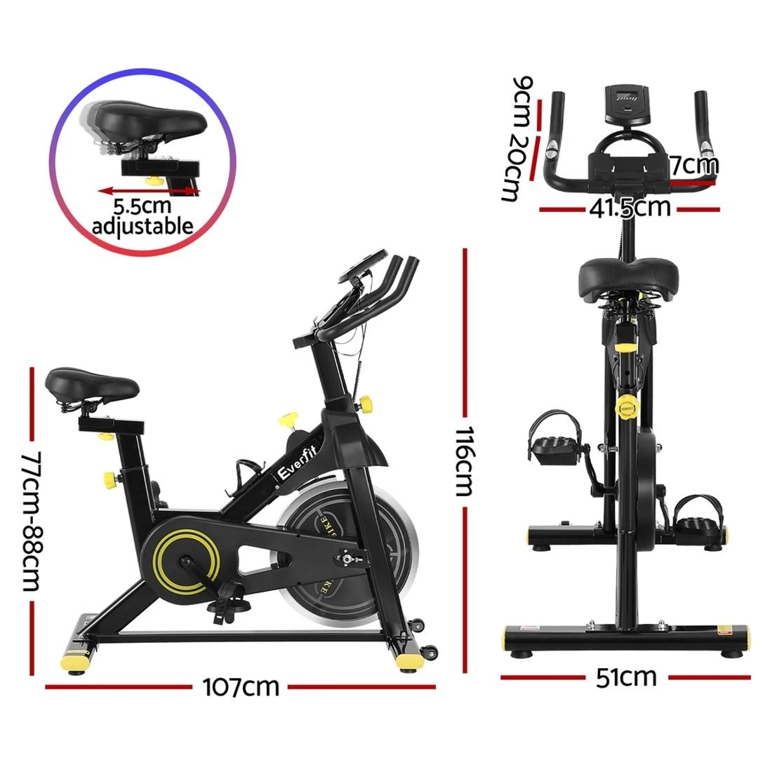 2 Everfit Spin Bike Exercise Bike Cardio Gym Bluetooth APP Connectable - Multi, 2 of 6