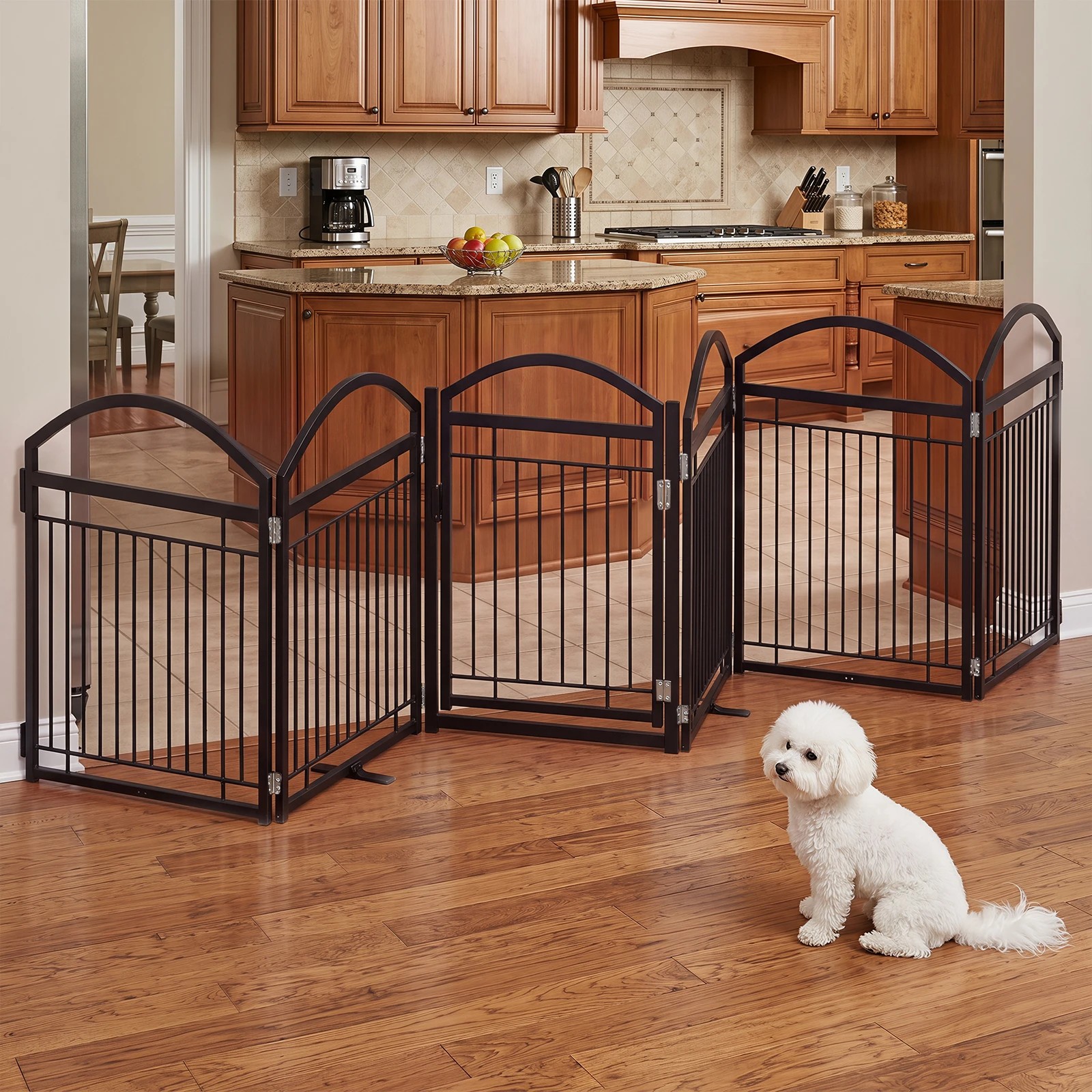 3 Costway 6 Panels Foldable Pet Gate Metal Dog Fence w/Door 360 x 81cm - Black, 3 of 7