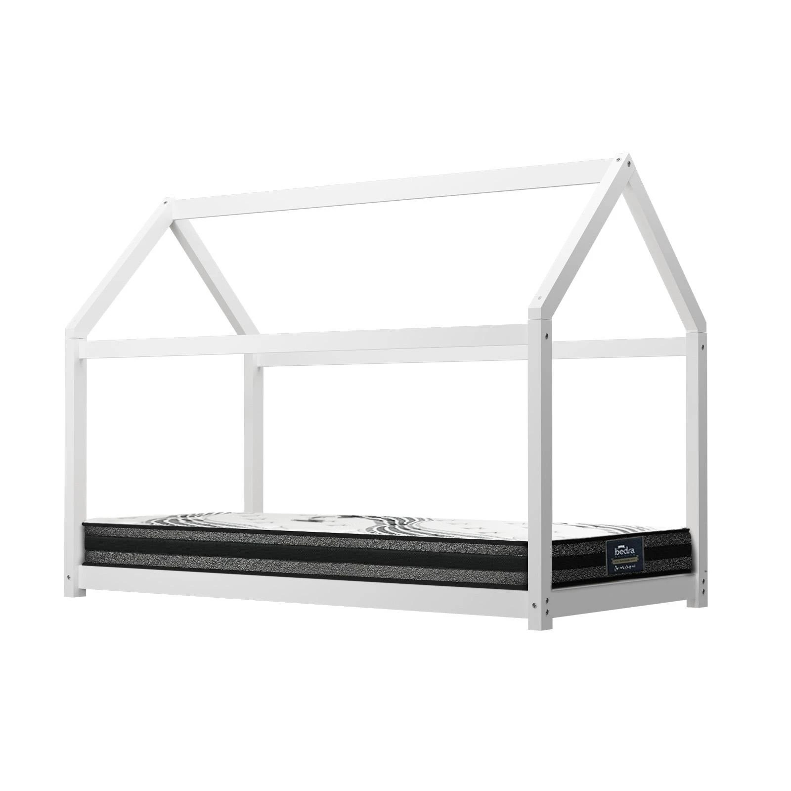 1 Oikiture Kids Bed Frame With Single Mattress Set House Style White
 - White, 1 of 10