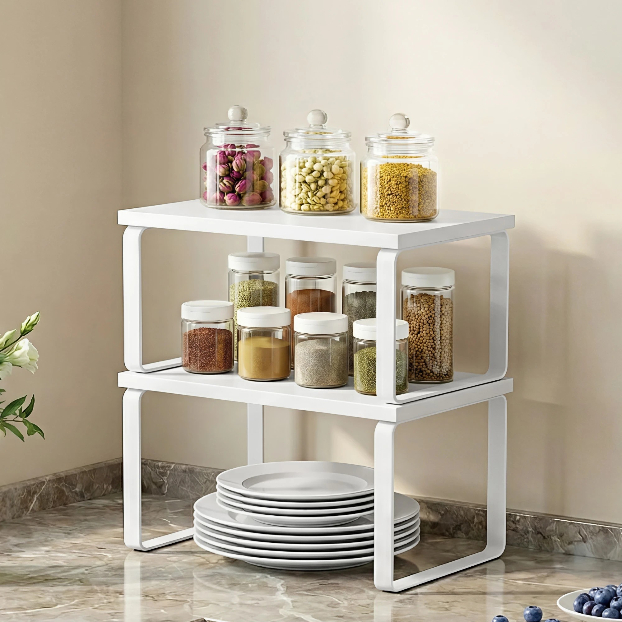 9 Cefito Kitchen Storage Shelves Rack Cupboard Cabinet Organiser Set of 2 - White, 9 of 9