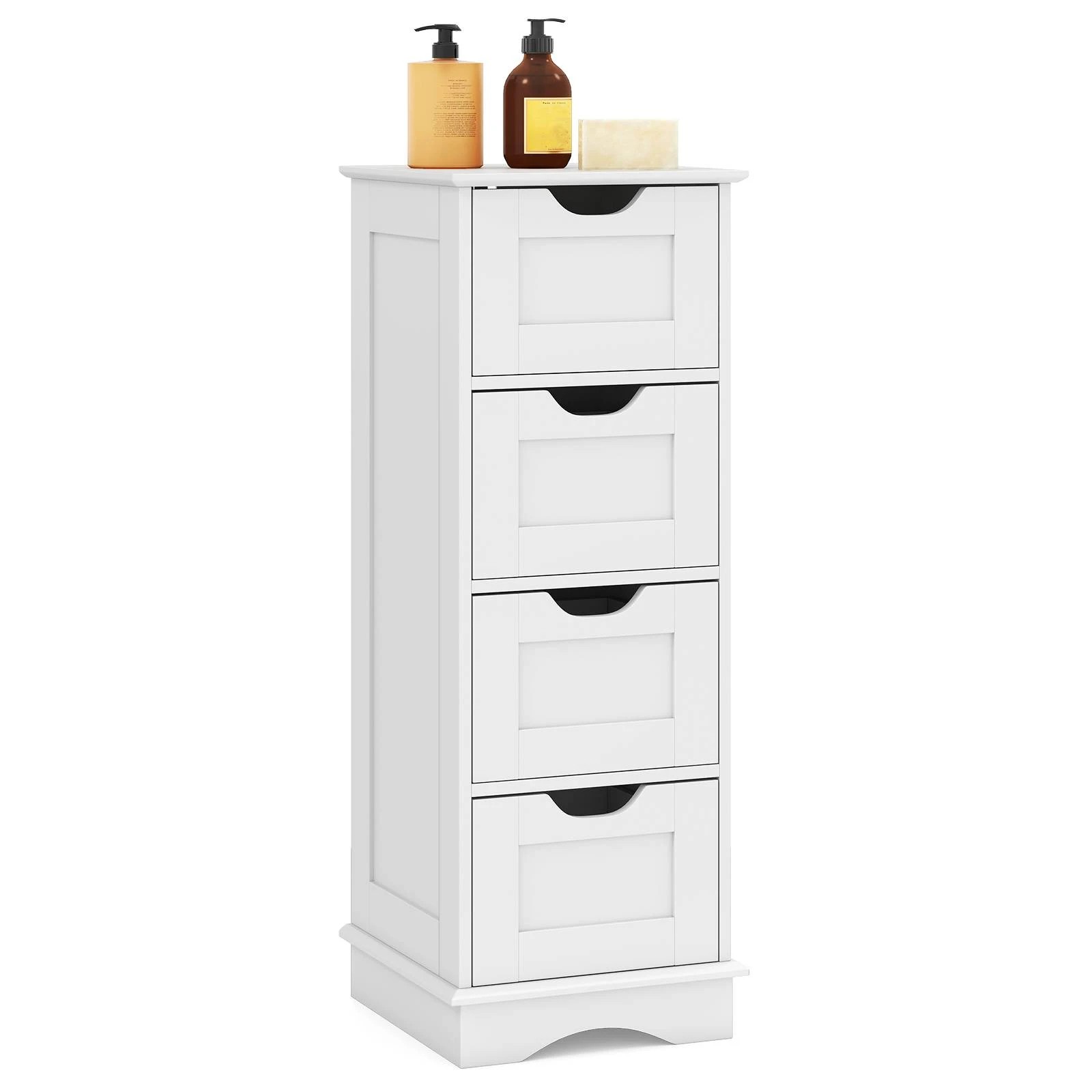 4 Costway 4 Drawers Bathroom Storage Cabinet Freestanding Floor Organizer - White, 4 of 5
