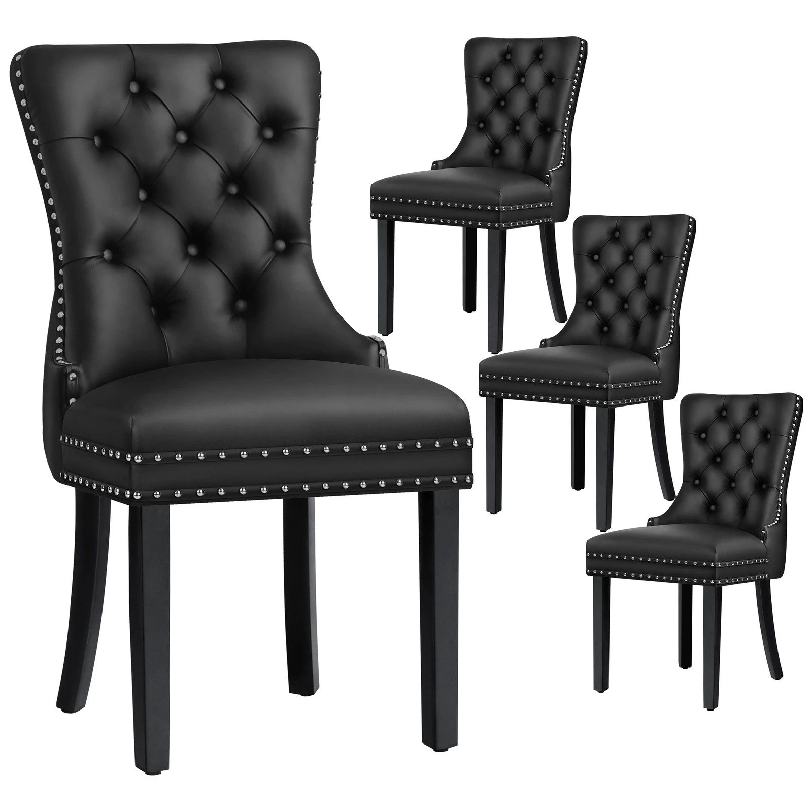 1 Alfordson 4x Dining Chairs Kitchen Lounge Retro Button Tufted PU Leather - Black, 1 of 10