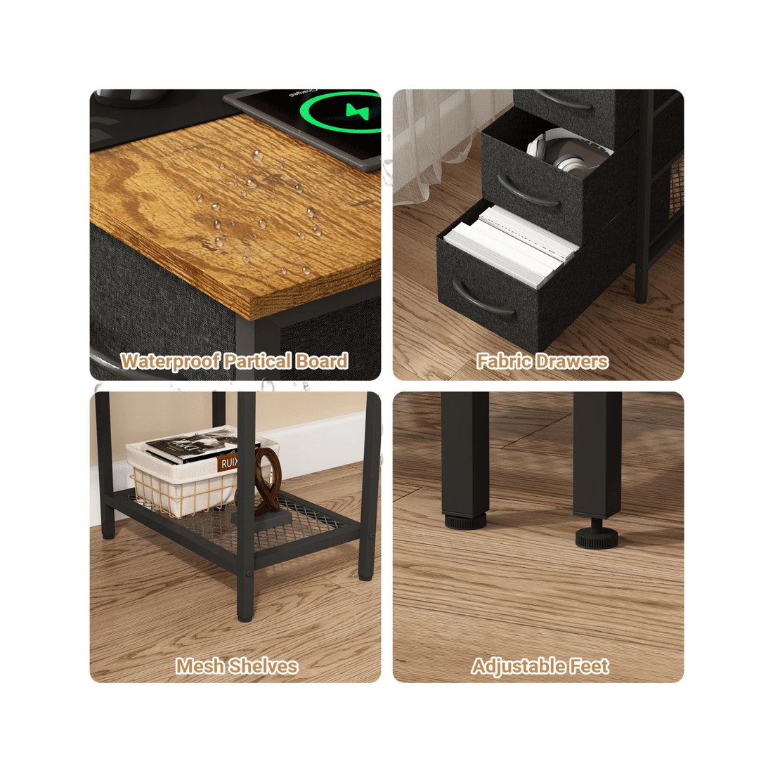 6 Advwin 120cm Walnut Computer Desk With Led Lights Power Outlets Gaming Desk, 6 of 9