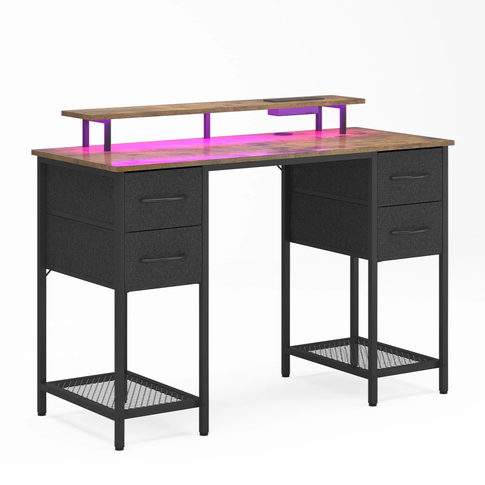 5 Advwin 120cm Walnut Computer Desk With Led Lights Power Outlets Gaming Desk, 5 of 8