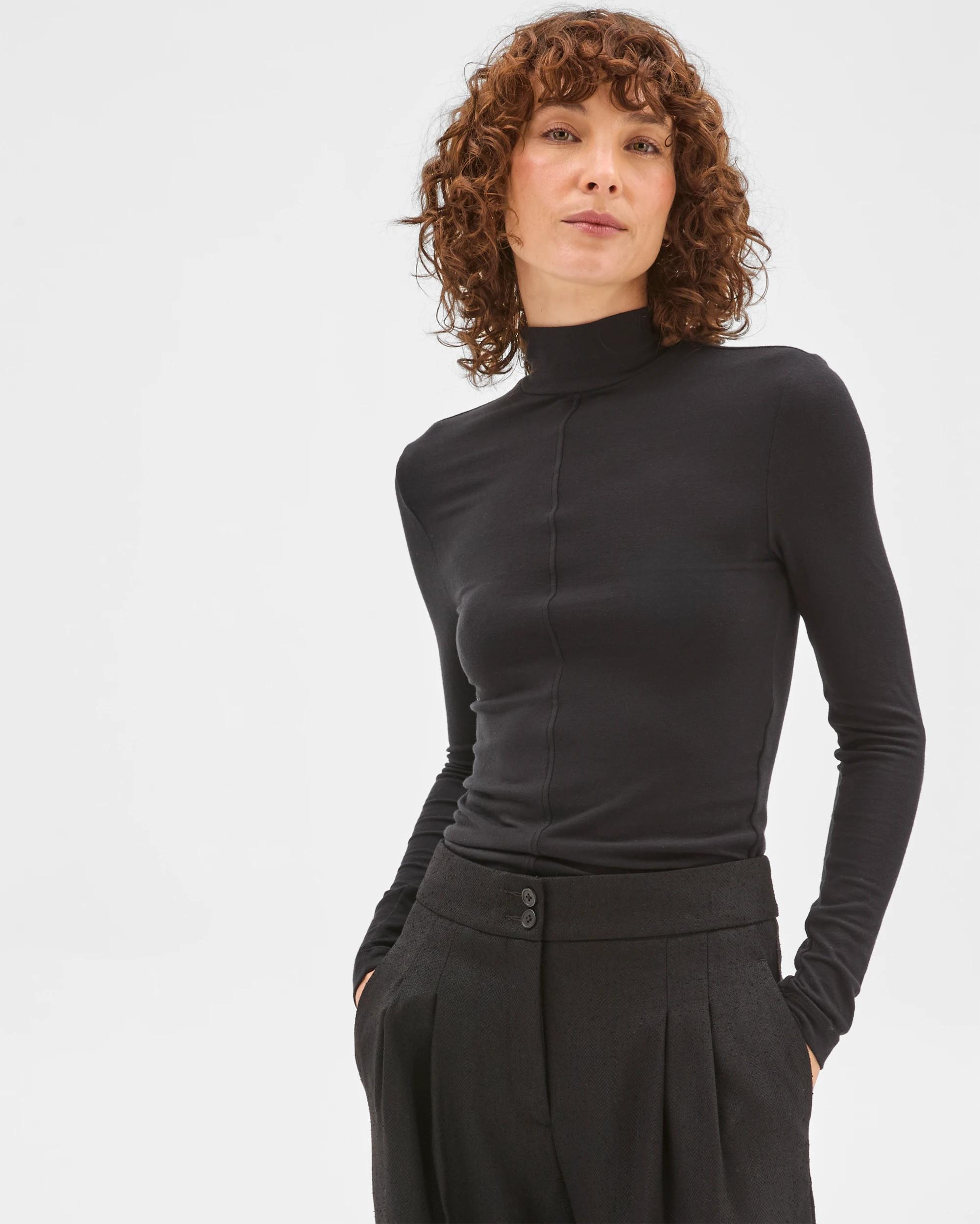 2 Preview Long Sleeve Luxe Layering Knit Skivvy Top BLACK, 2 of 9
