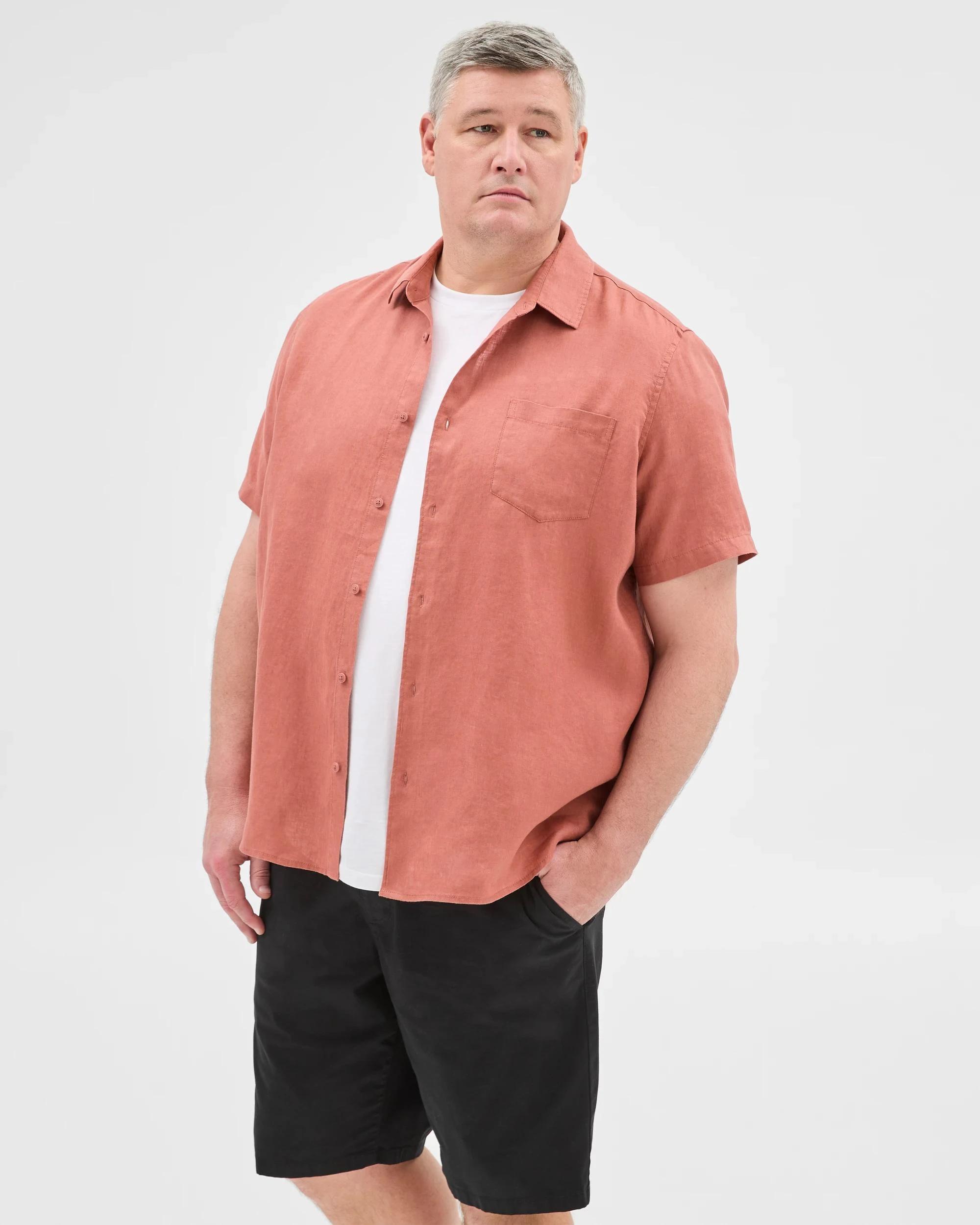 5 Target Man Plus Plus Size European Linen Shirt BRICK, 5 of 6