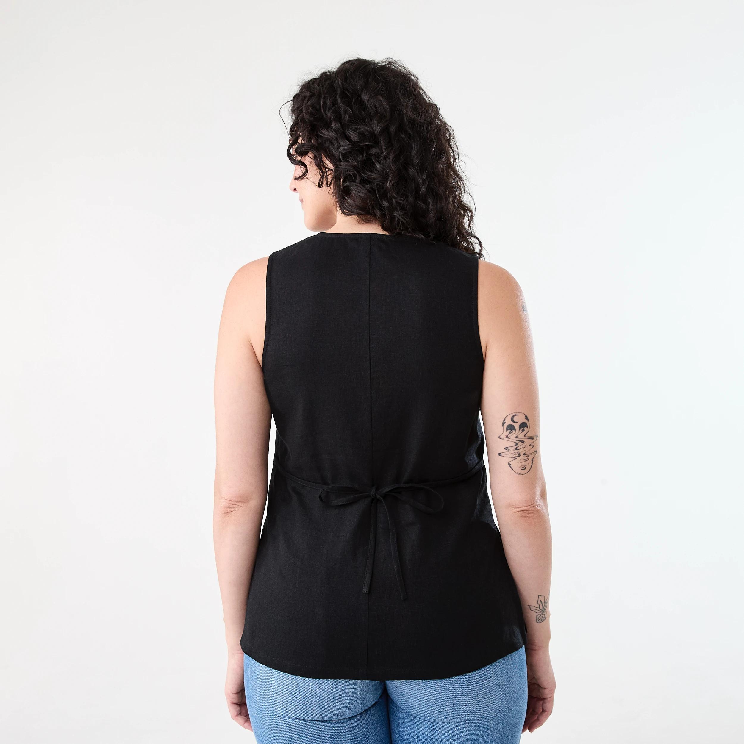 3 Sleeveless Longline Tie Back Waistcoat Black, 3 of 6