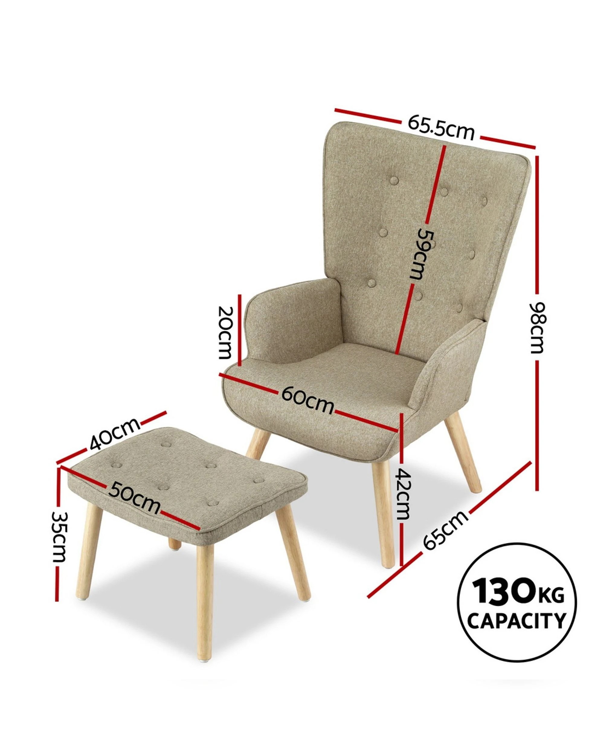 1 Artiss Armchair Set With Ottoman
 - White, 1 of 2