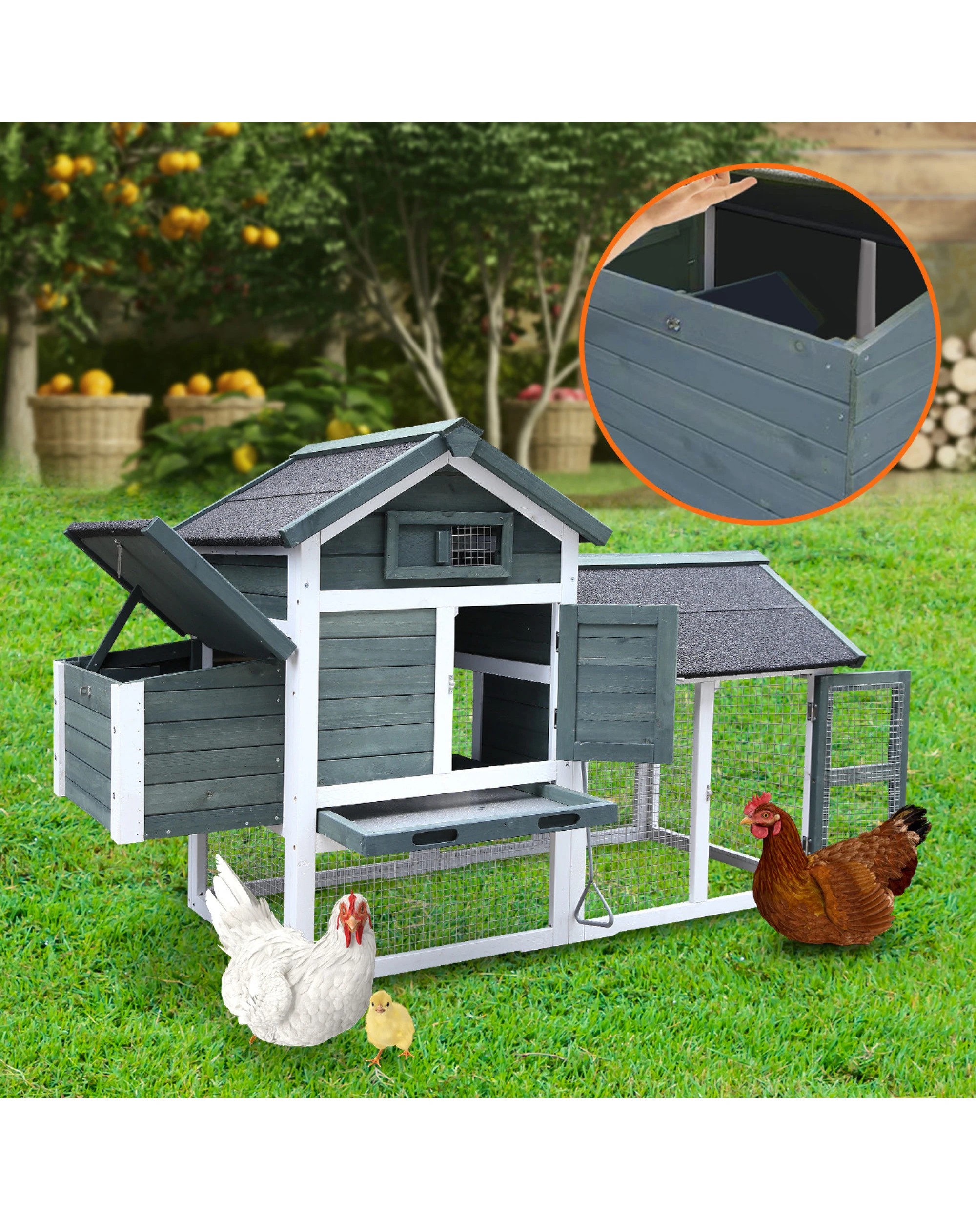8 Furtastic Large Chicken Coop and Rabbit Hutch With Ramp - Green, 8 of 9