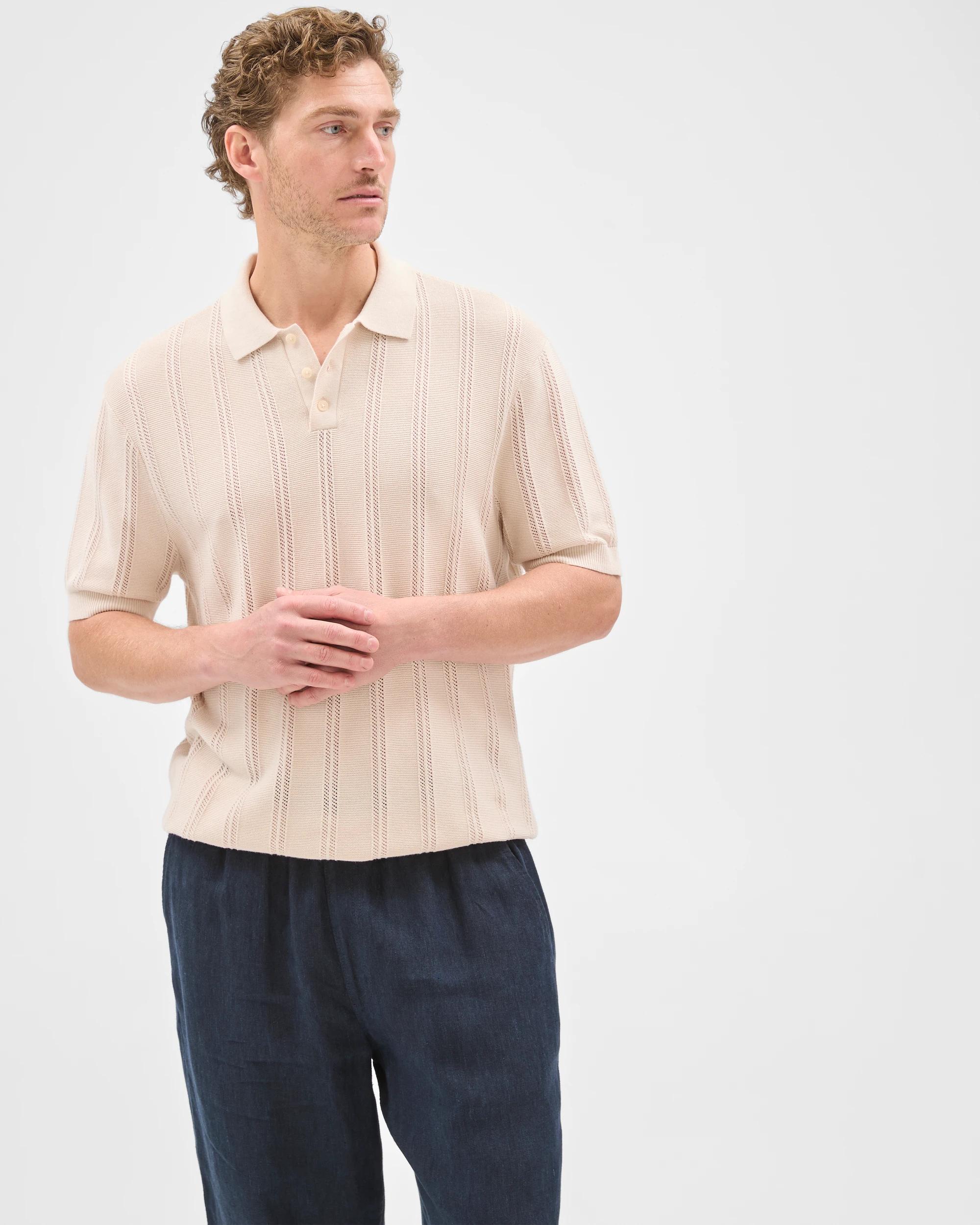 3 Target Man Australian Cotton Textured Stripe Knit Polo Top BIRCH, 3 of 7
