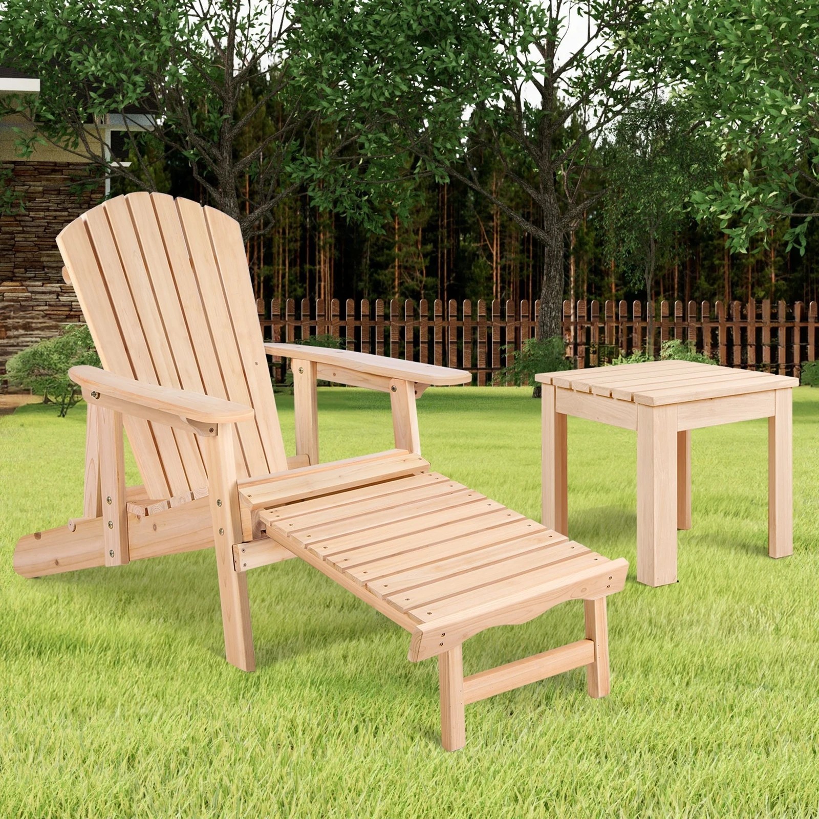 2 Alfordson Adirondack Chair Table 2PCS Set Outdoor Furniture w/ Ottoman - Natural, 2 of 10