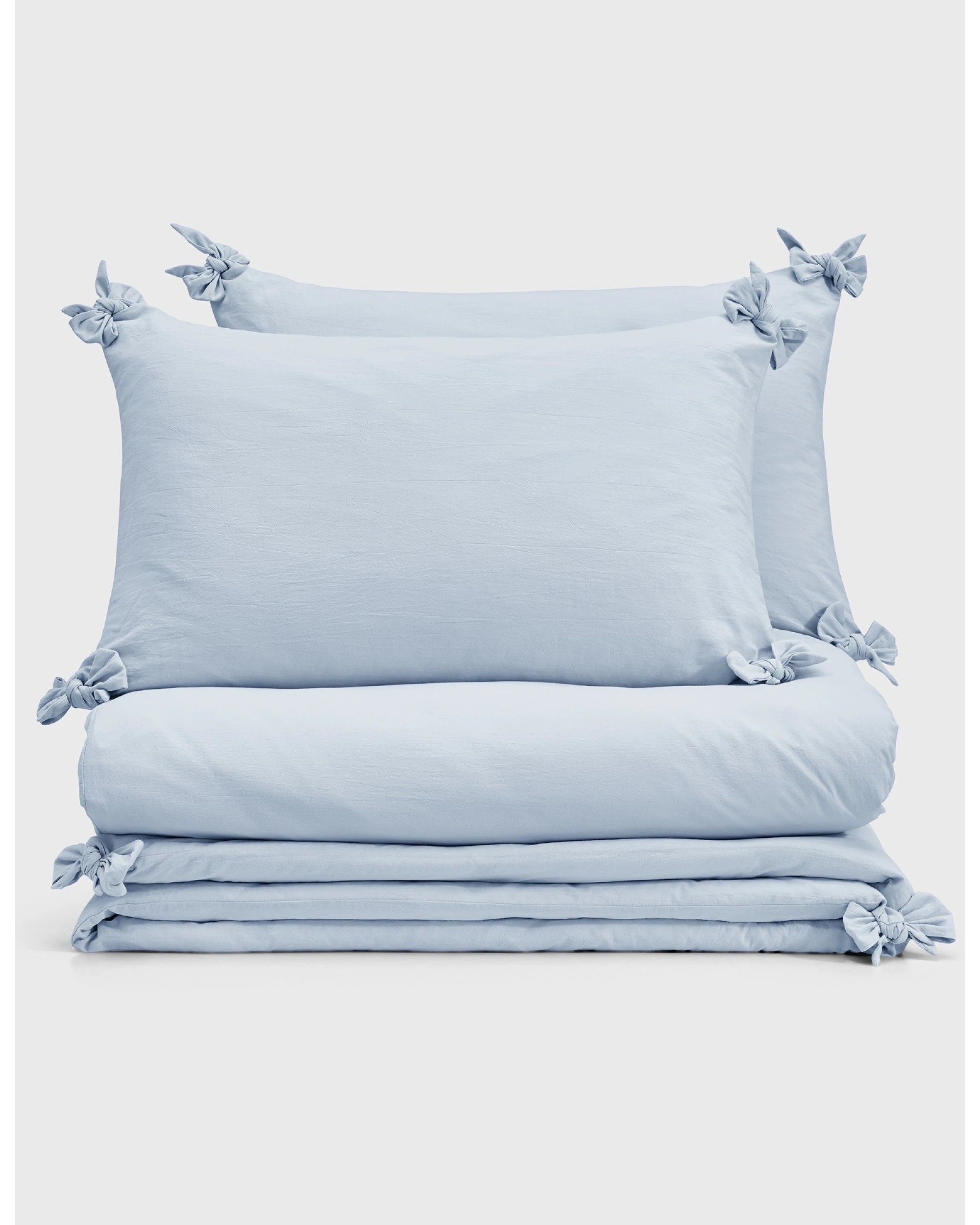 6 Dreamaker Bonnie Washed Cotton Quilt Cover Set with Bows Double Bed - Queen Bed - Sky, 6 of 9