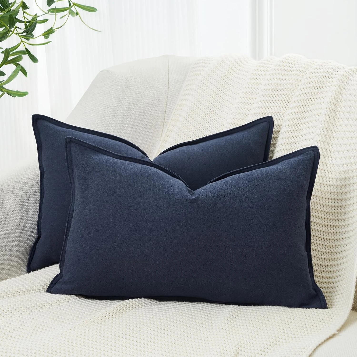 1 Gioia Casa 2-Pack Linen-Cotton Blend Cushion Covers 30x50cm - Navy Blue, 1 of 4
