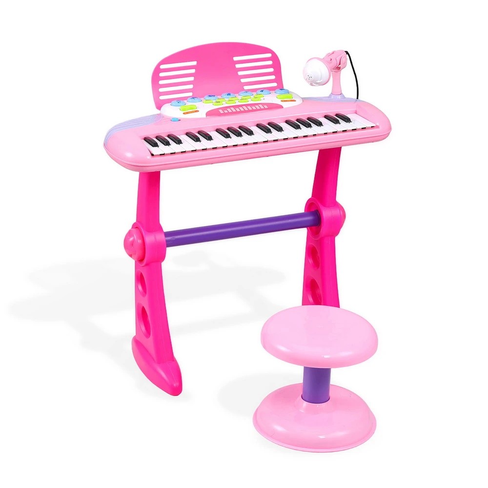 1 Keezi Kids Piano Keyboard 37 Keys Electronic Musical Instrument Set w/ Stool Microphone - Pink, 1 of 1