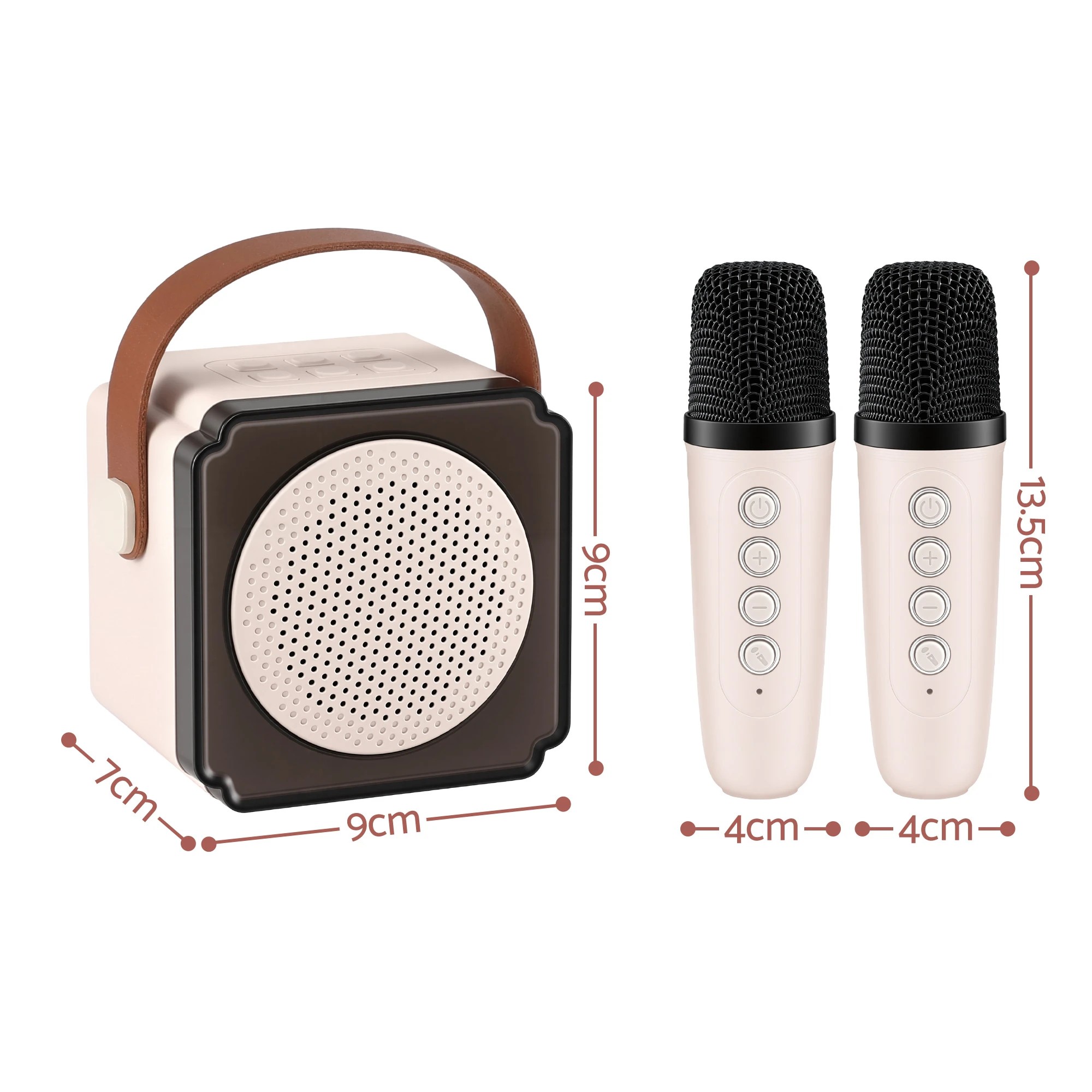 3 Alpha Mini Portable Karaoke Machine for Adults Kids Bluetooth Speaker with 2 Wireless Microphones - Beige, 3 of 9
