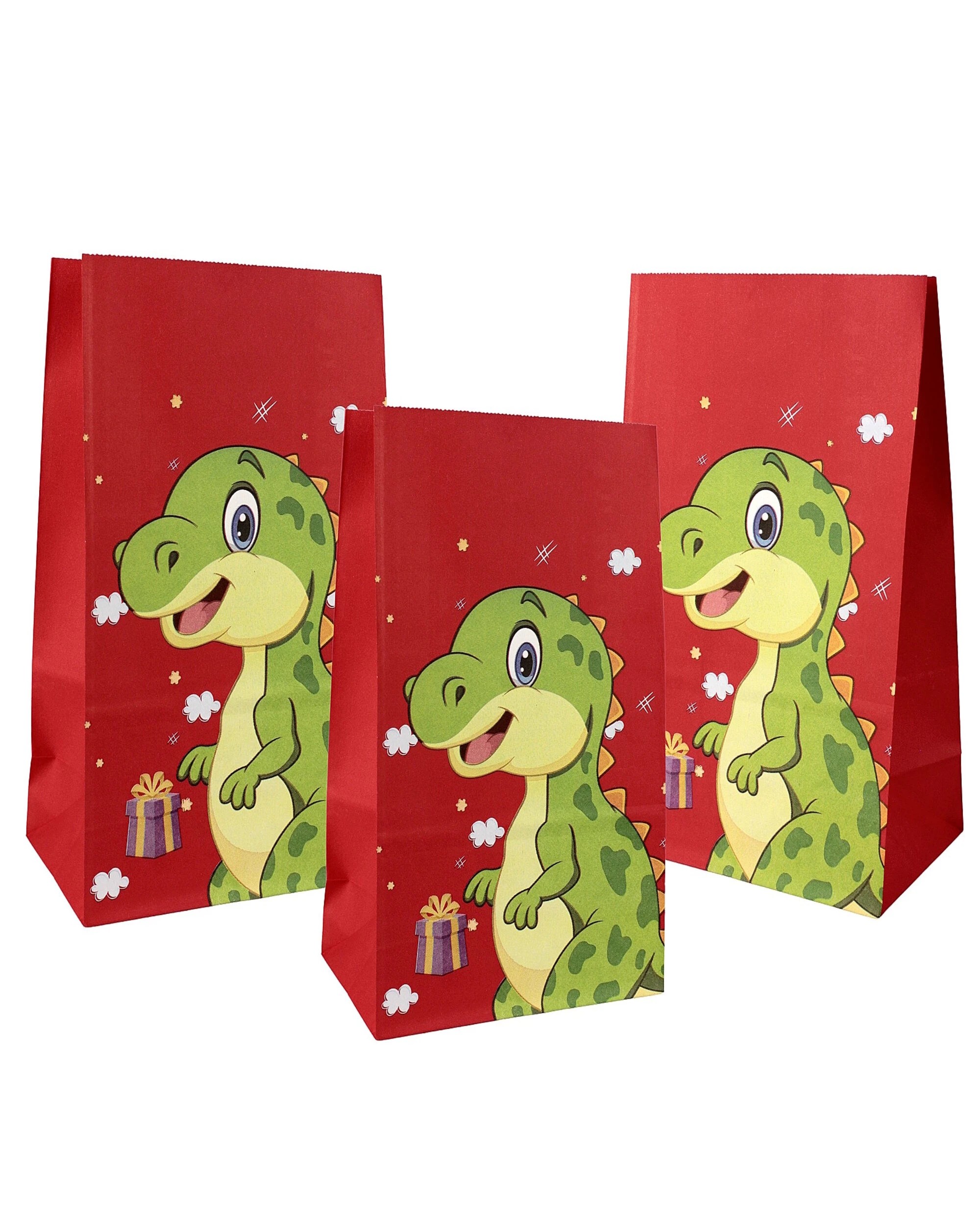 1 Party Maker Dinosaur Paper Party Bags With Stickers Pack of 12 - Red, 1 of 5