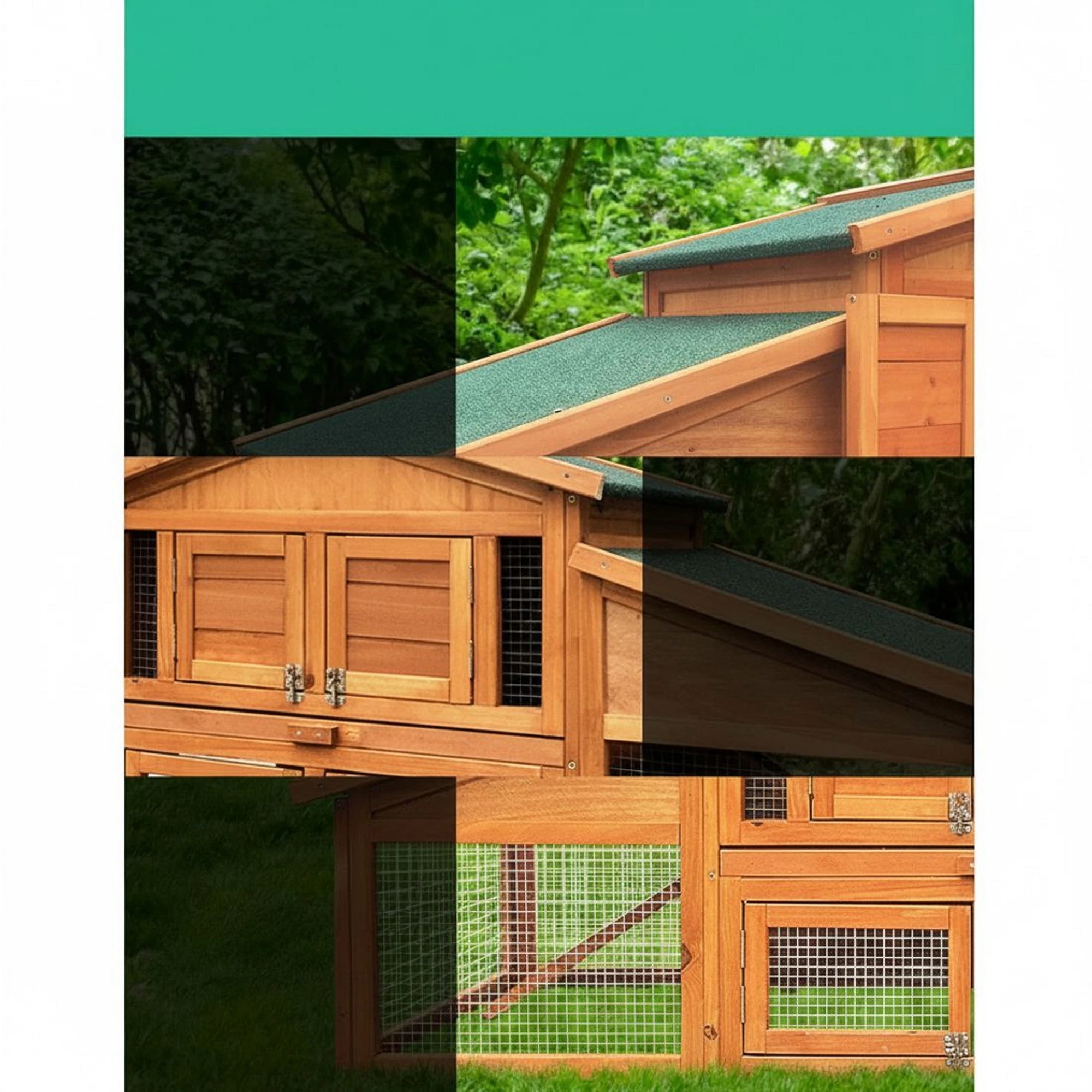 5 i.Pet Chicken Coop Rabbit Hutch Large House Outdoor Wooden Pet Bunny Run Cage - Brown, 5 of 10