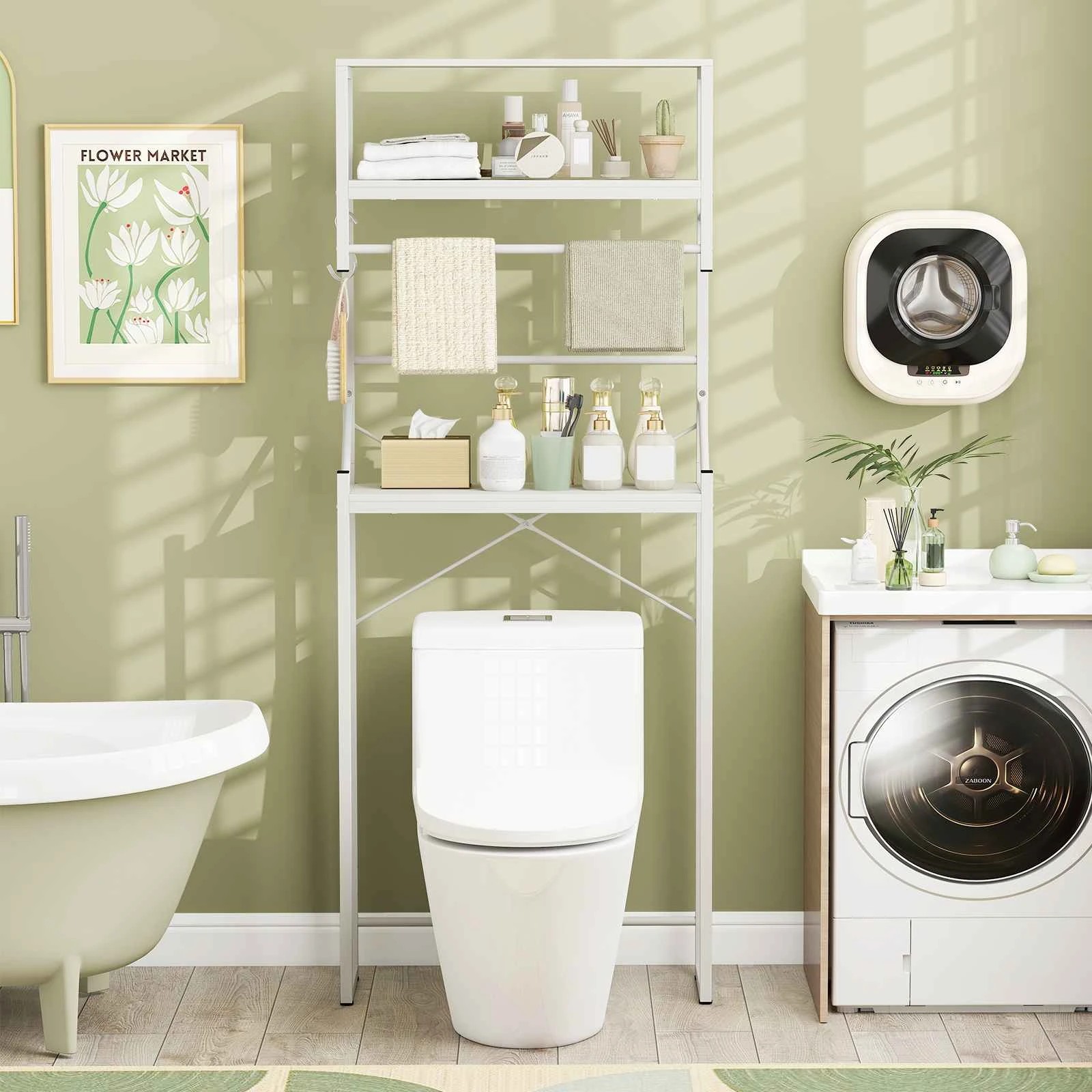 4 Costway Over Toilet Storage Rack Bathroom Cabinet Open Shelf w/Towel Holder Laundry Organizer, 4 of 5