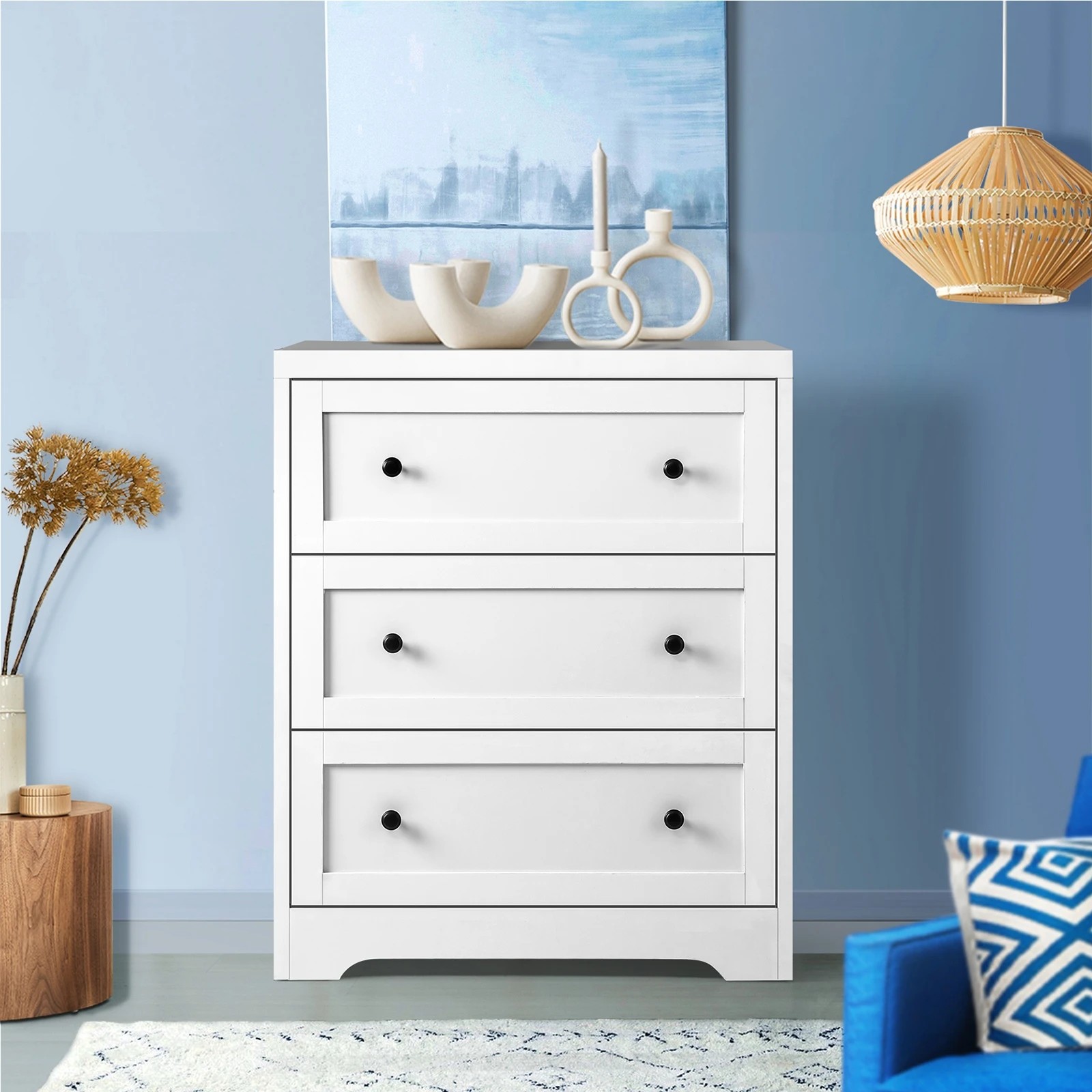3 Oikiture Chest of Drawers 3 Drawers Tallboy Storage Cabinet - White, 3 of 8