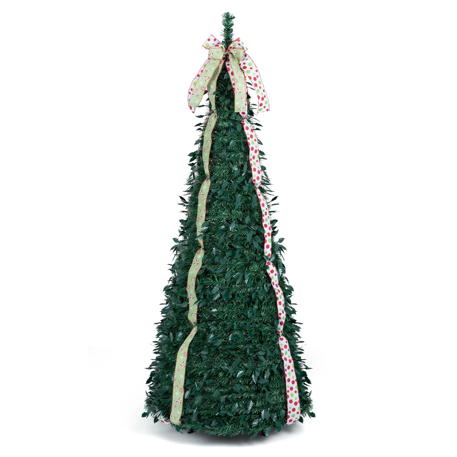 1 Costway 1.8M Pre-Decorated Pop Up Christmas Tree Foldable Holiday Xmas Tree w/Tree Topper Bow, 1 of 8