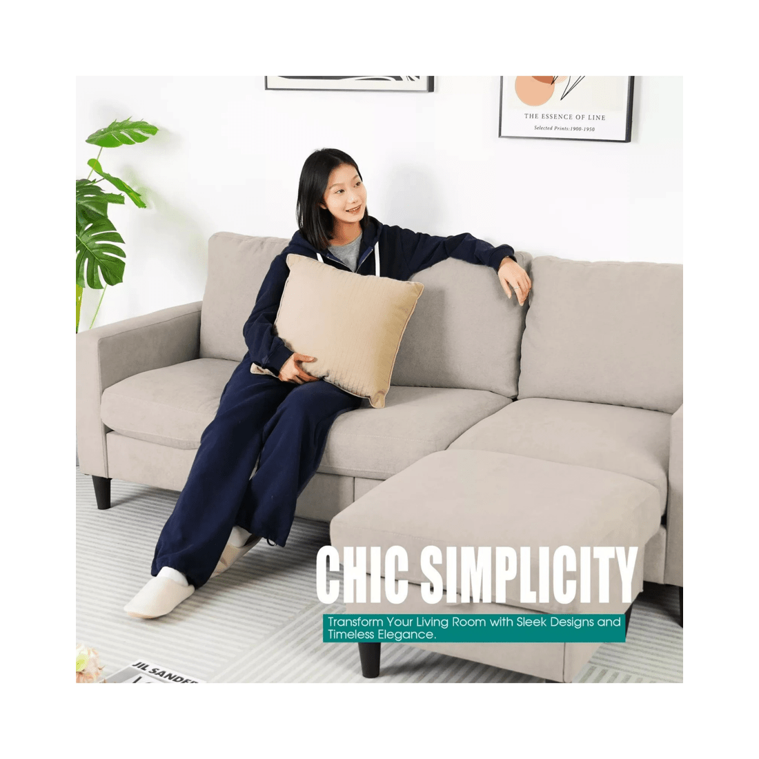 9 Advwin 3 Seater Sofa Modular Lounge Chaise Set With Storage Ottoman Beige, 9 of 10