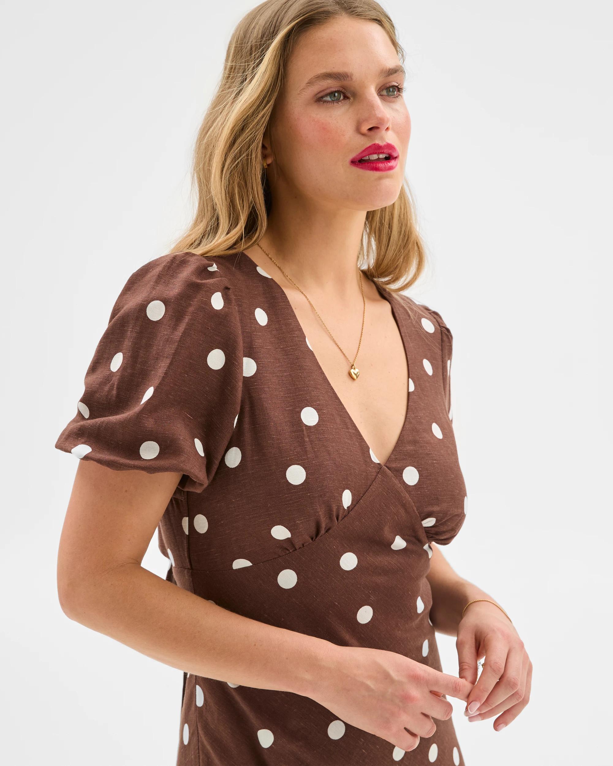 6 European Linen Blend Puff Sleeve Maxi Dress - Lily Loves ESPRESSO SPOT, 6 of 9