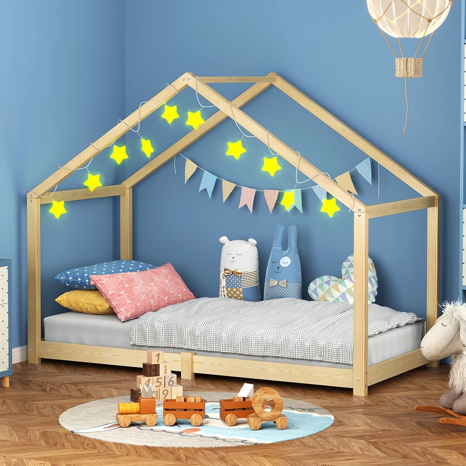 2 Alfordson Kids Bed Frame Wooden Timber Single House Frame Candice - Natural, 2 of 7
