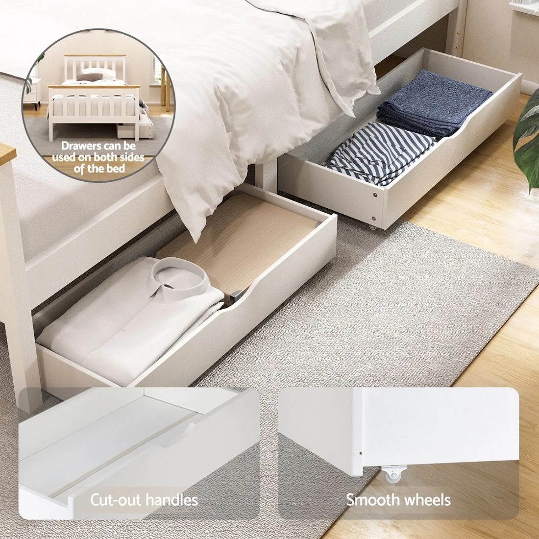 4 Artiss Bed Frame Single Size Wooden Platform With 2 Storage Drawers
 - White, 4 of 8