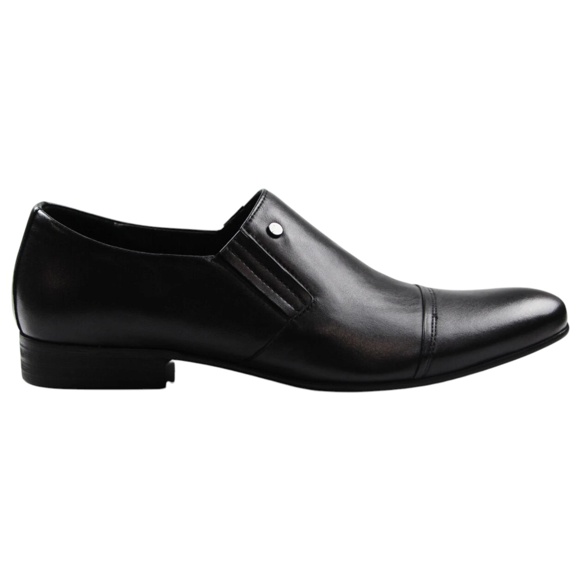 2 Zasel Mens Sami Leather Work Formal Casual Dress Loafers Slip On Men Shoes BLACK, 2 of 3