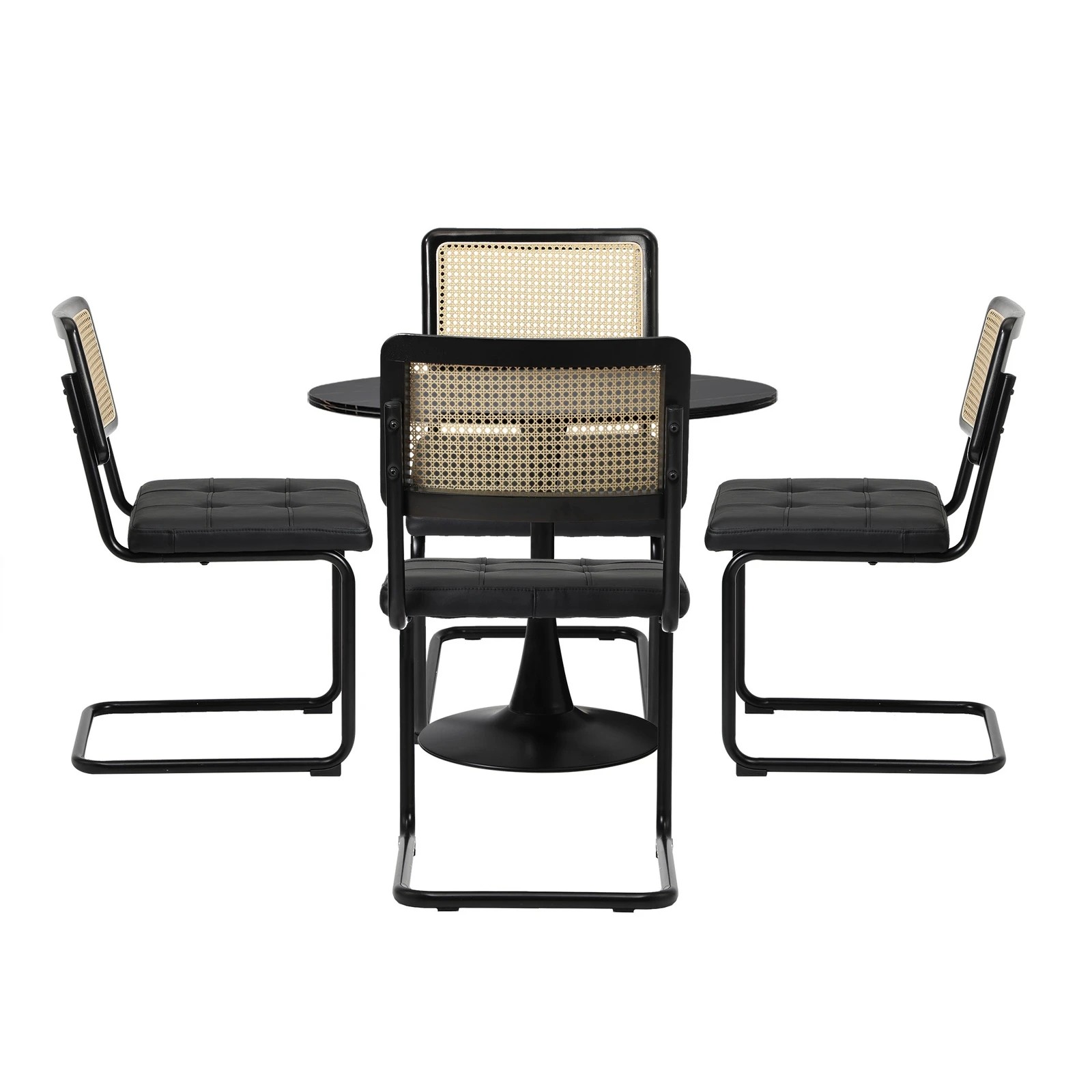 9 Oikiture 90cm Round Dining Table with 4PCS Dining Chairs PU Leather - Black, 9 of 9