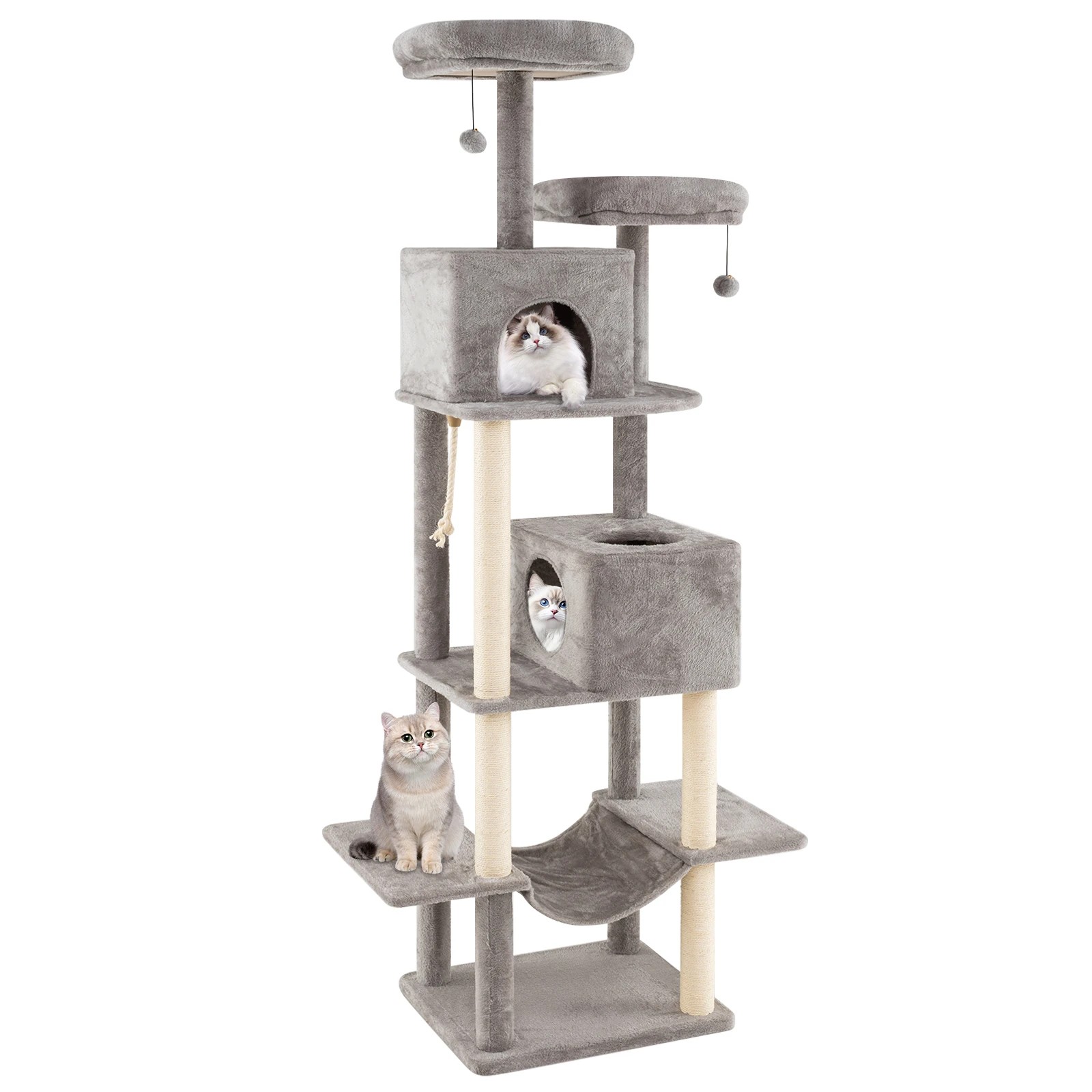 5 Costway 2M Multi-level Cat Tree Kitty Climbing Tower w/2 Condos & Hammock, 5 of 6