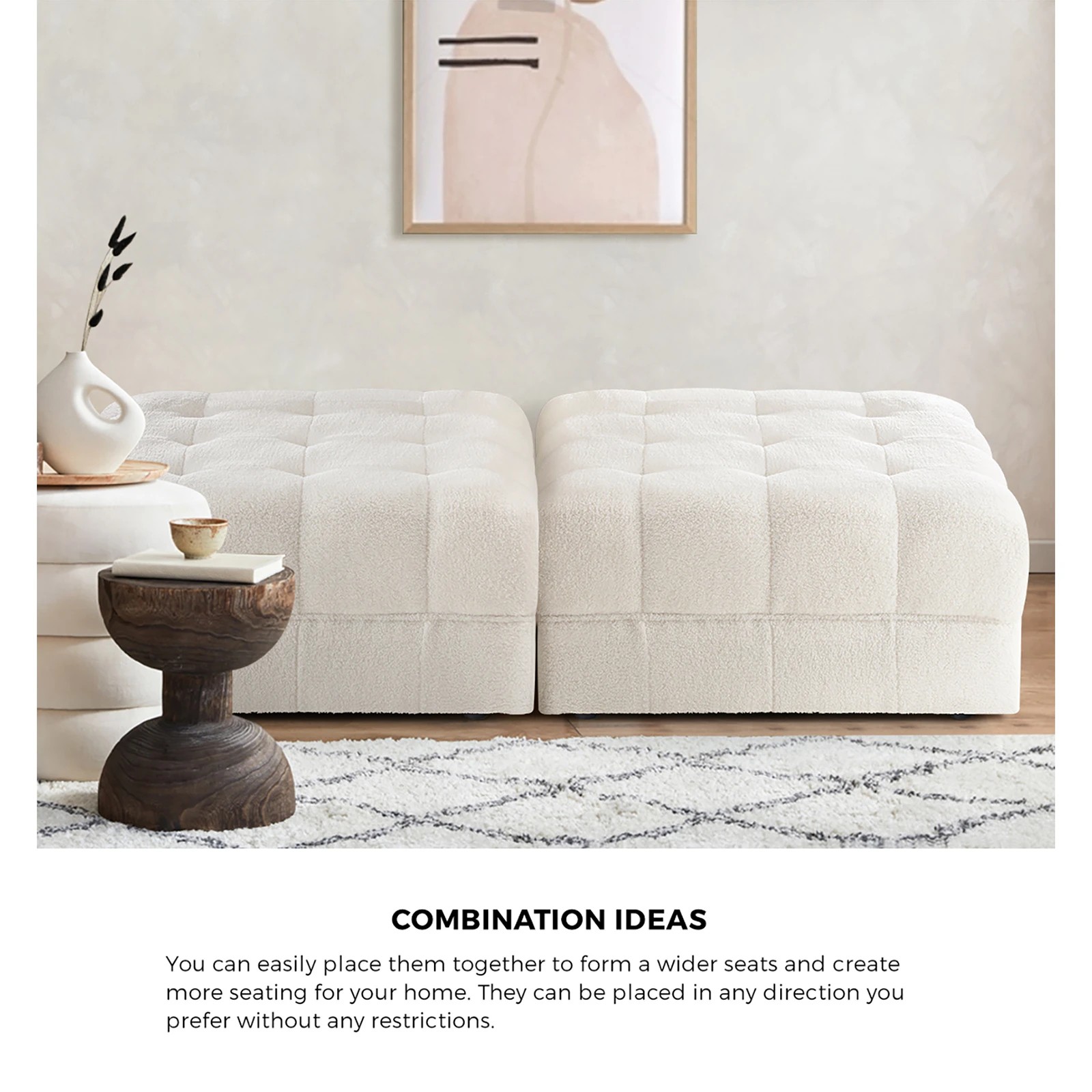 3 Oikiture 1 Seater Boucle Modular Ottoman Lounge Chair Armless Tofu
 - White, 3 of 10