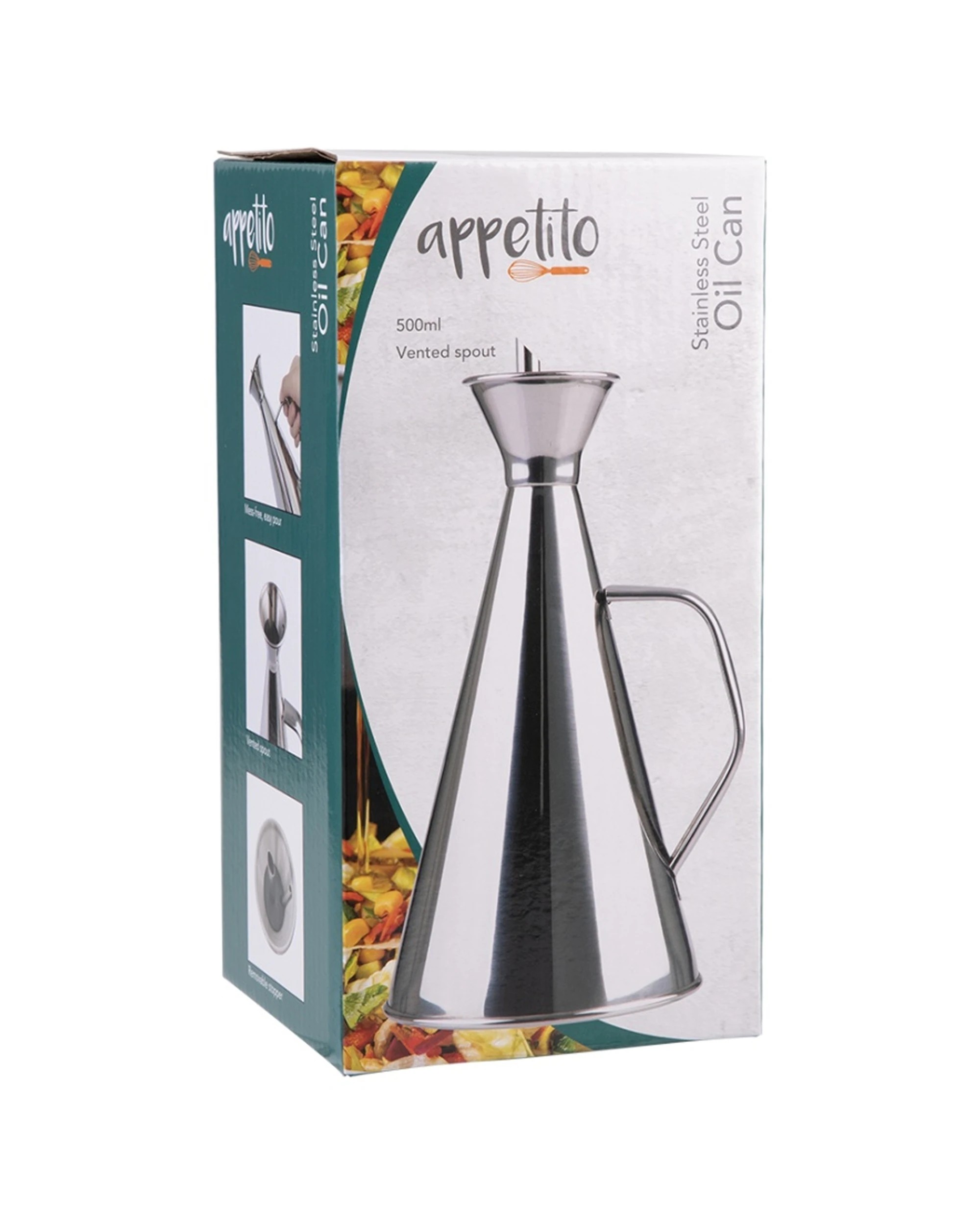 1 Appetito Durable Stainless Steel Oil Can With Vented Spout 500ml - Silver, 1 of 7