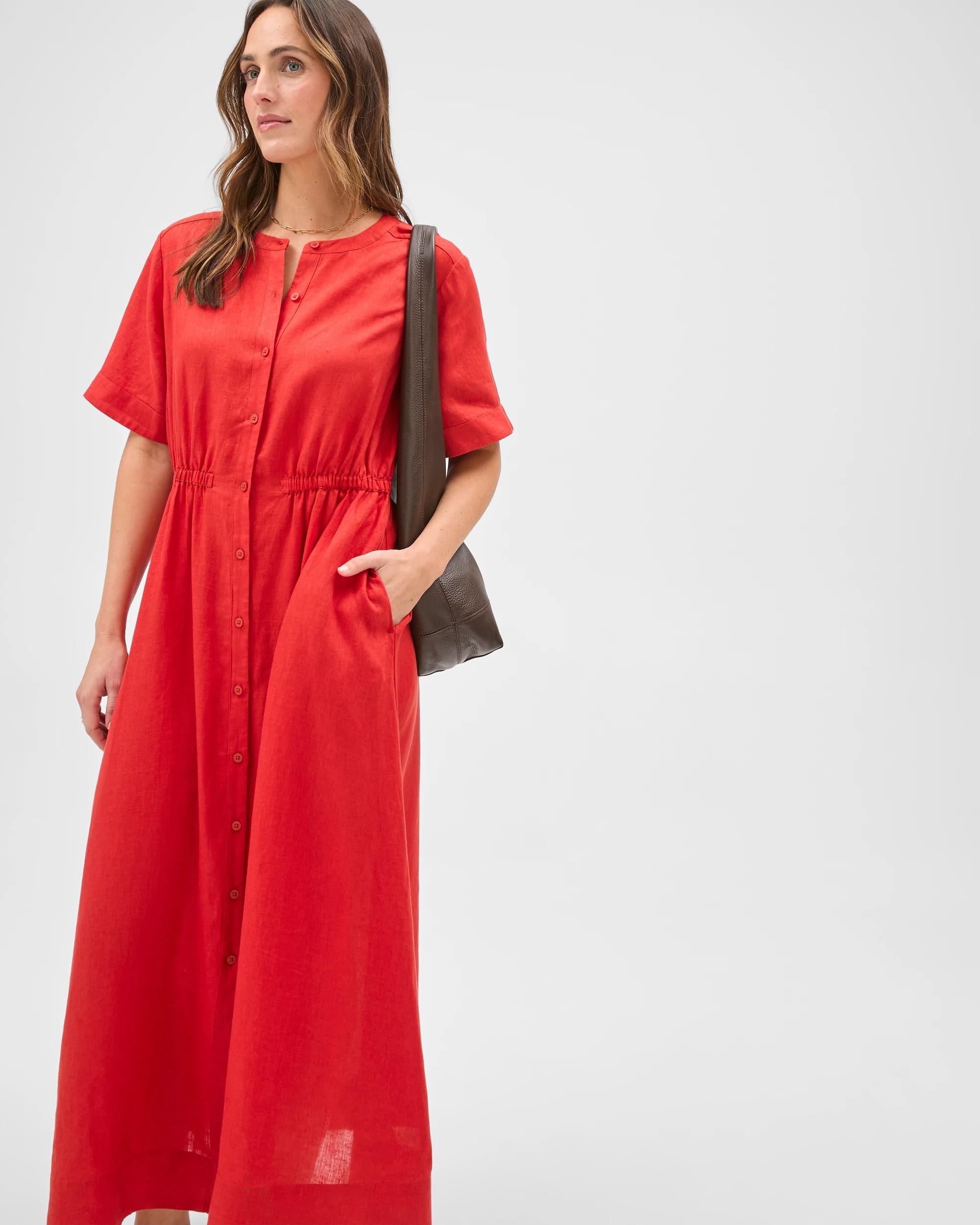 4 Target Woman European Linen Short Sleeve Midi Femme Dress WARM TERRACOTTA, 4 of 7