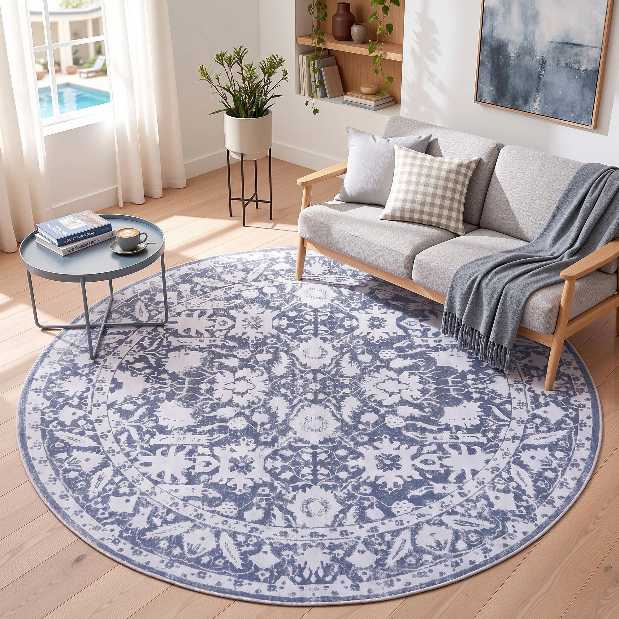 9 Artiss 120 cm Living Room Round Area Rug Non-Slip Washable Water-repellent - Grey, 9 of 9