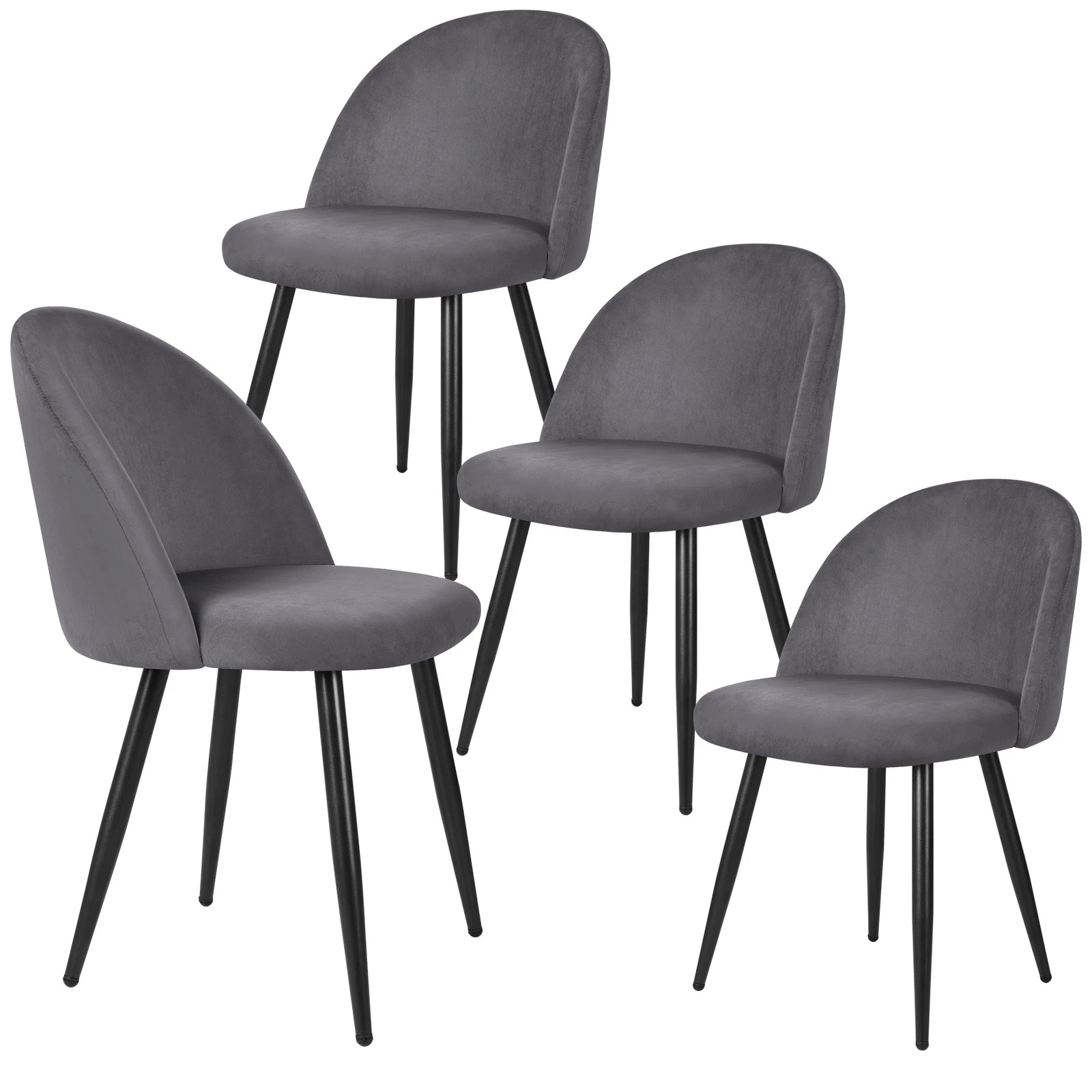 1 Alfordson 4x Dining Chairs Kitchen Accent Lounge Seat Metal Velvet - Grey, 1 of 8