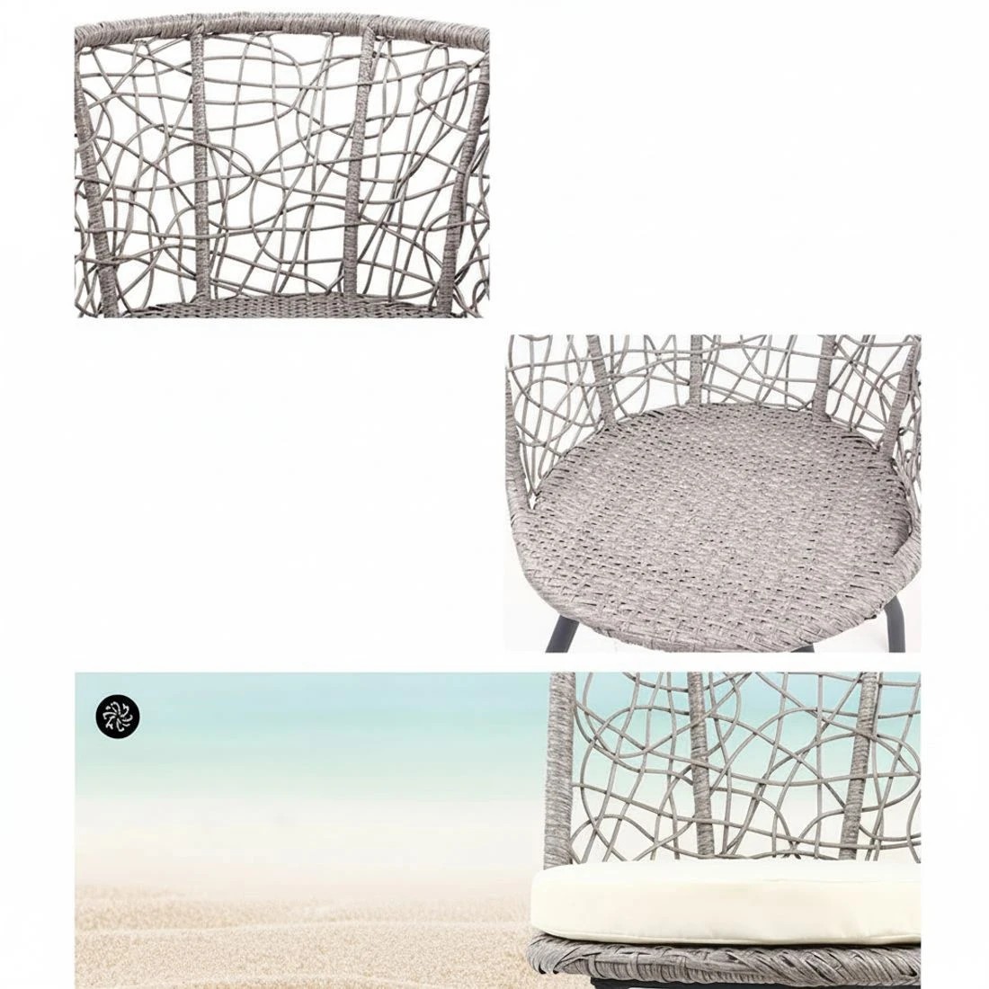 5 Gardeon 3PC Bistro Set Outdoor Furniture Rattan Table Chairs Patio Garden Cushion - Grey, 5 of 6