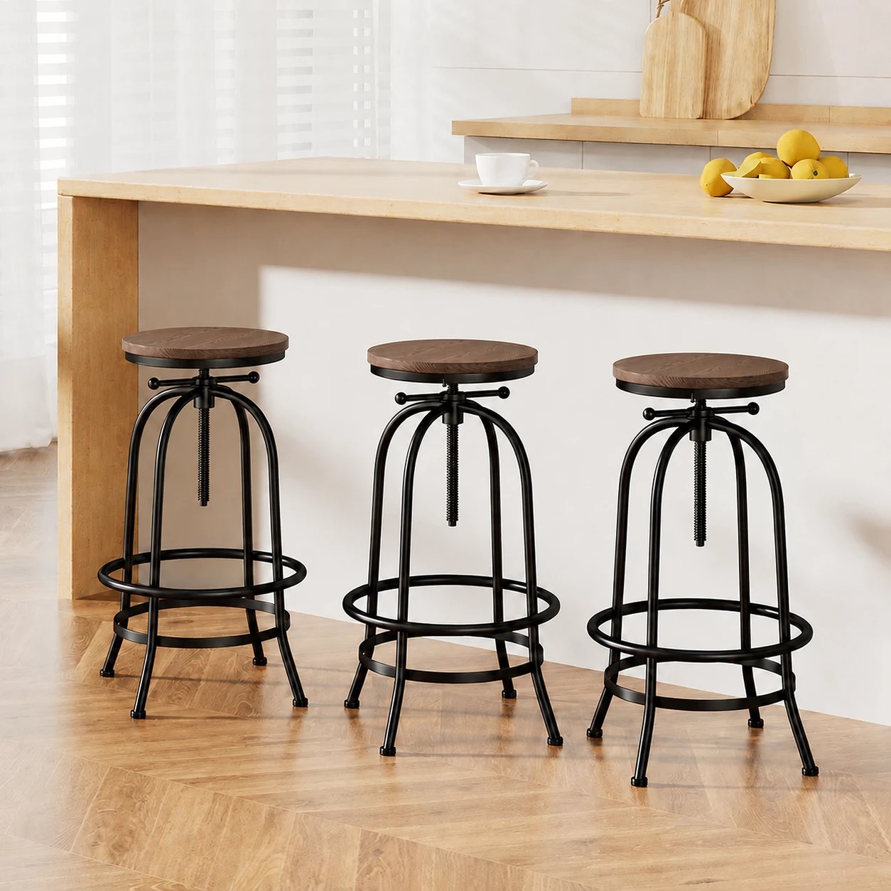 2 Artiss 3x Bar Stool Backless Swivel Counter Barstools 70-90cm Seat Height Adjustable Industrial - Black, 2 of 4