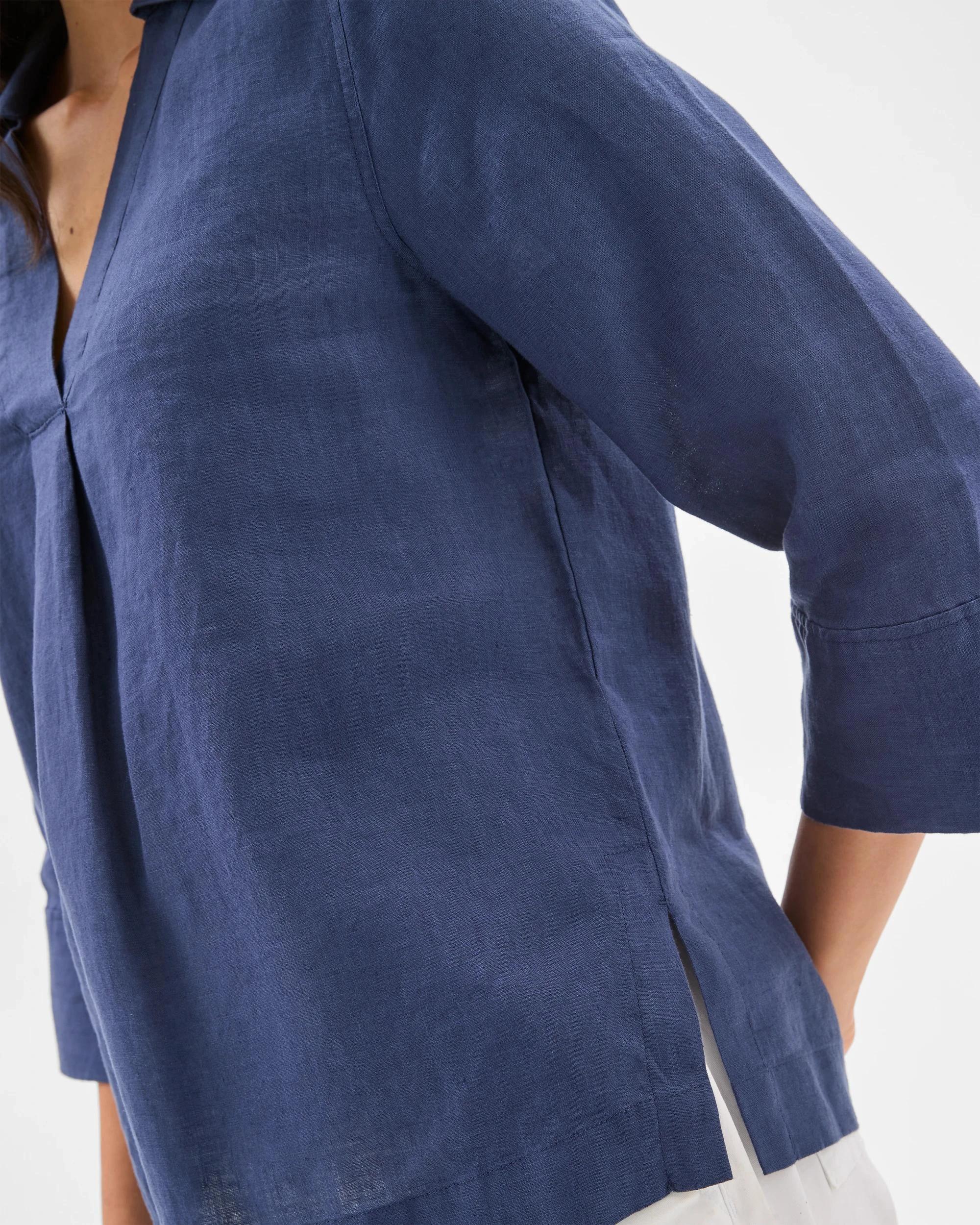 4 Target Woman European Linen 3/4 Sleeve Popover Shirt BLUE INDIGO, 4 of 4