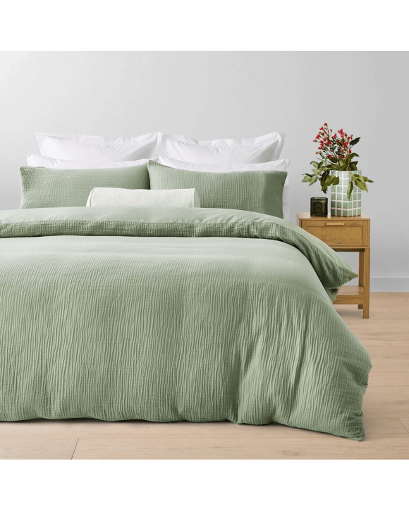 Muslin Cotton Quilt Cover Set - King Bed, Seagrass